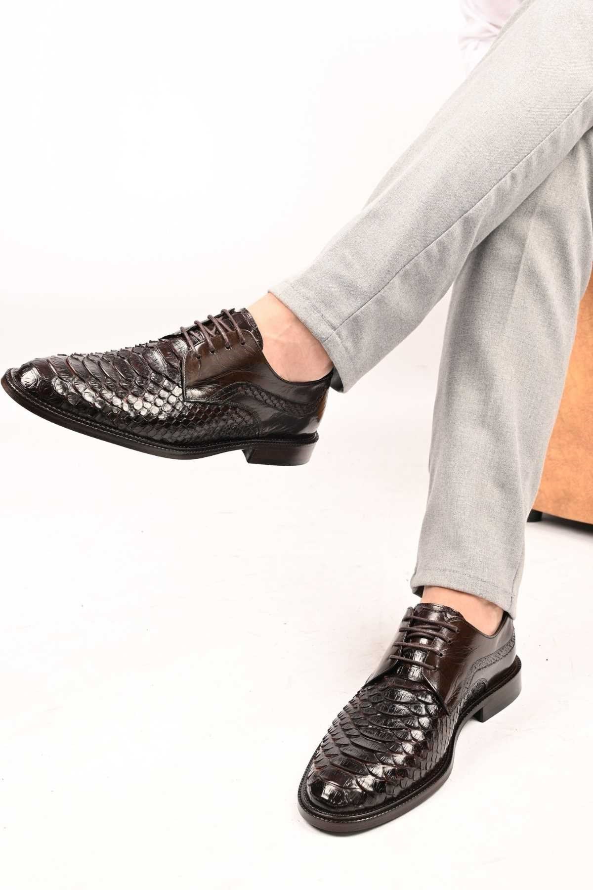 Bestello Lace-Up Classic Genuine Python Leather Shoes with Leather Sole 333-22264 Men's Shoes
