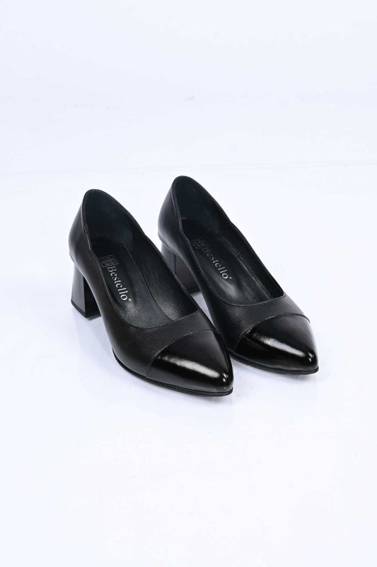 Bestello Genuine Leather Slip-On Shoes with Neolite Sole and Thick Heel 342-536 Women's Shoes