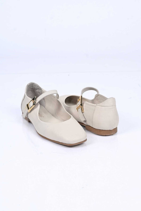 Bestello Slip-On Genuine Leather Ballet Flats with Buckle Strap and Neolite Sole 342-050 Women's Ballet Flats