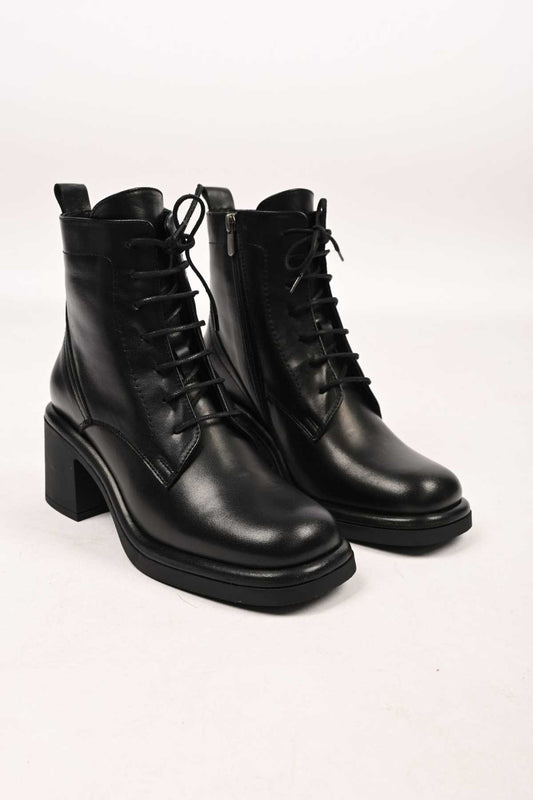 Bestello Lace-Up Zip-Up Genuine Leather Heeled Women's Boots with Thermo Sole 336-1233 Women's Boots