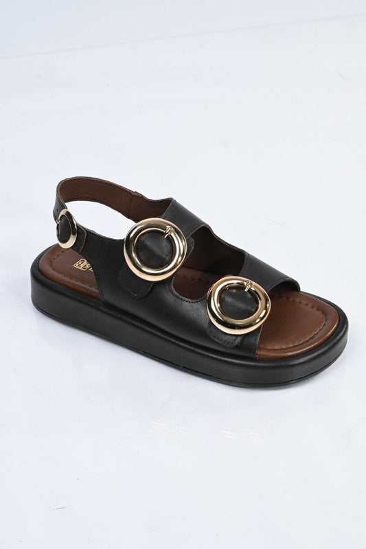 Bestello Slip-On Buckled Poly Sole Genuine Leather Open-Back Sandal 341-1119 Women's Sandal