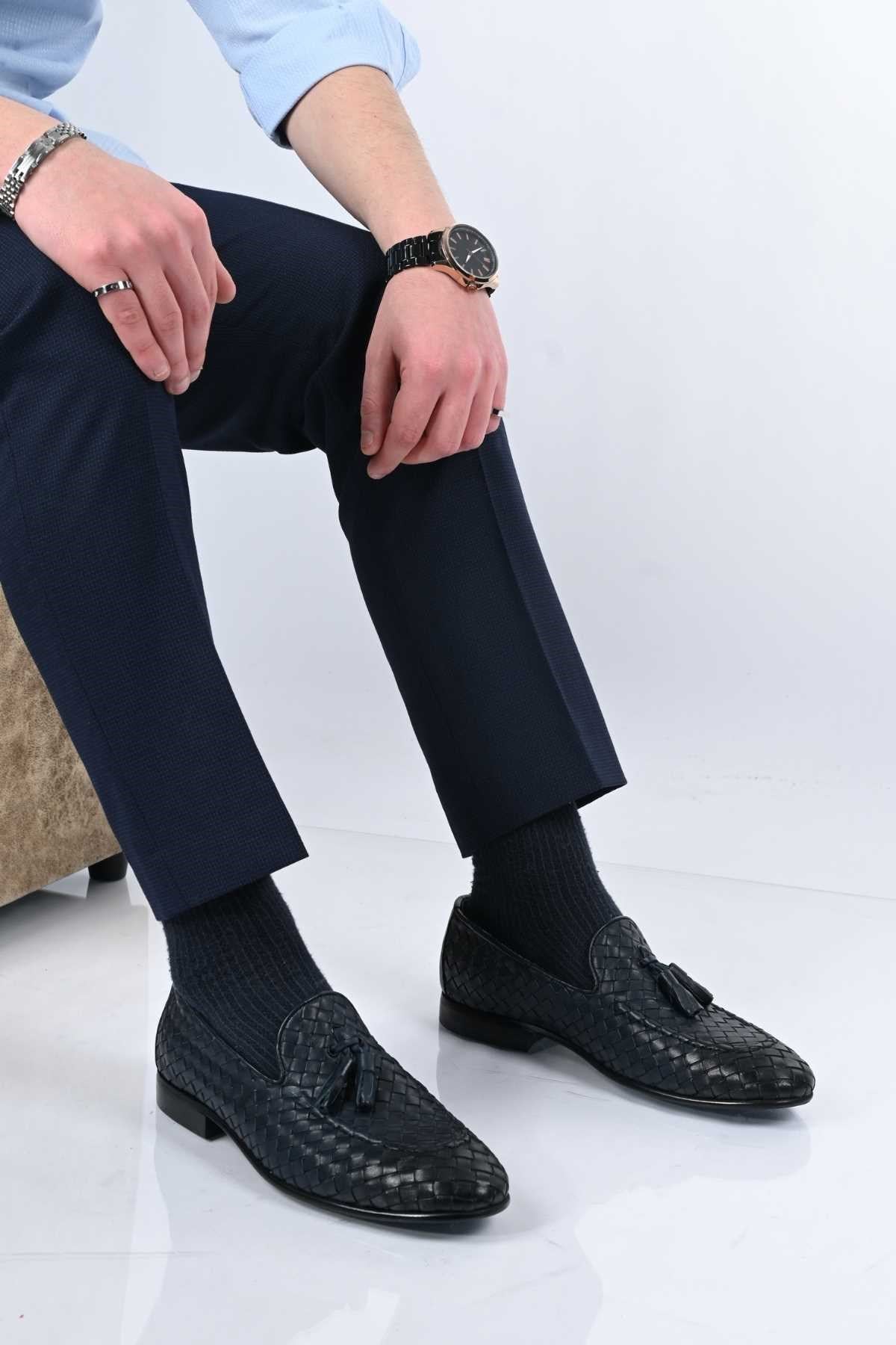 Bestello Slip-On Tassel Braided Genuine Leather Classic Shoes with Neolite Sole 333-2357 Men's Shoes