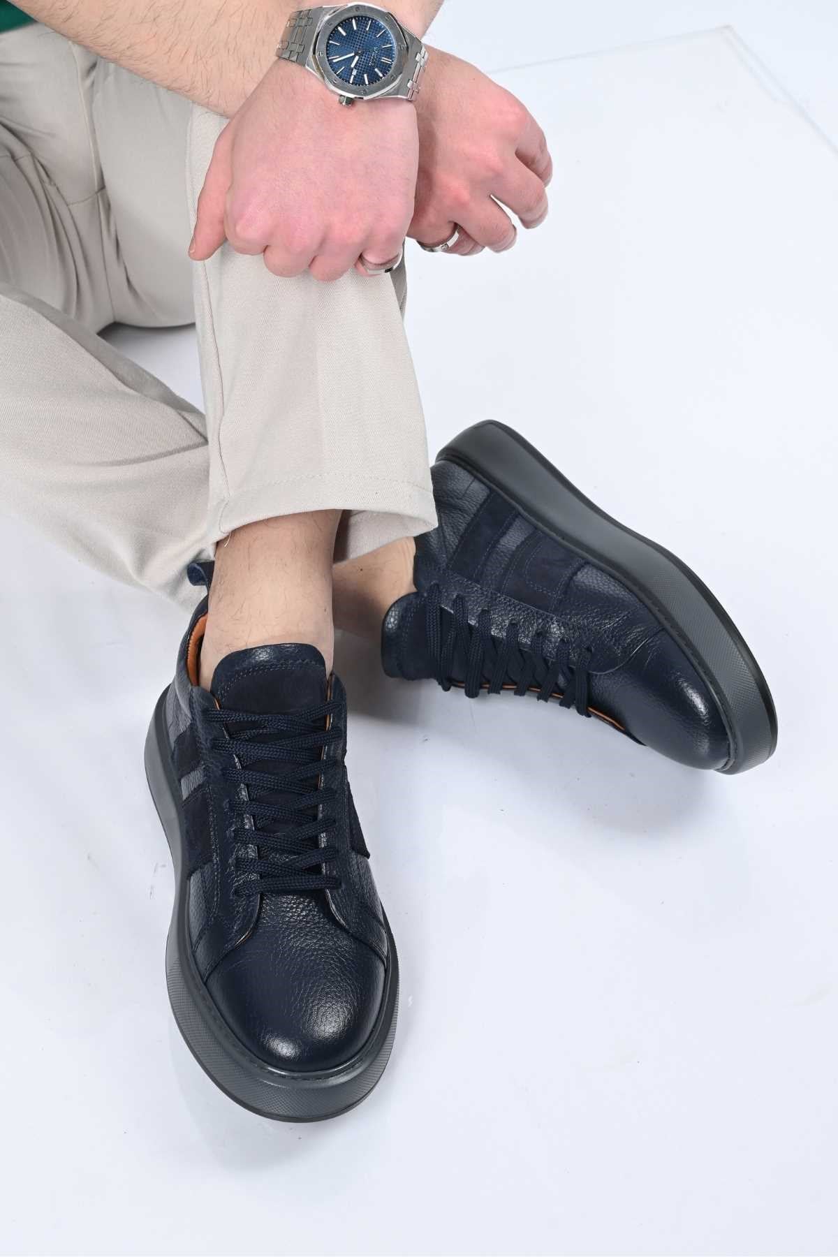 Bestello Lace-Up Genuine Leather Sneakers with EVA Sole 174-22031 Men's Shoes