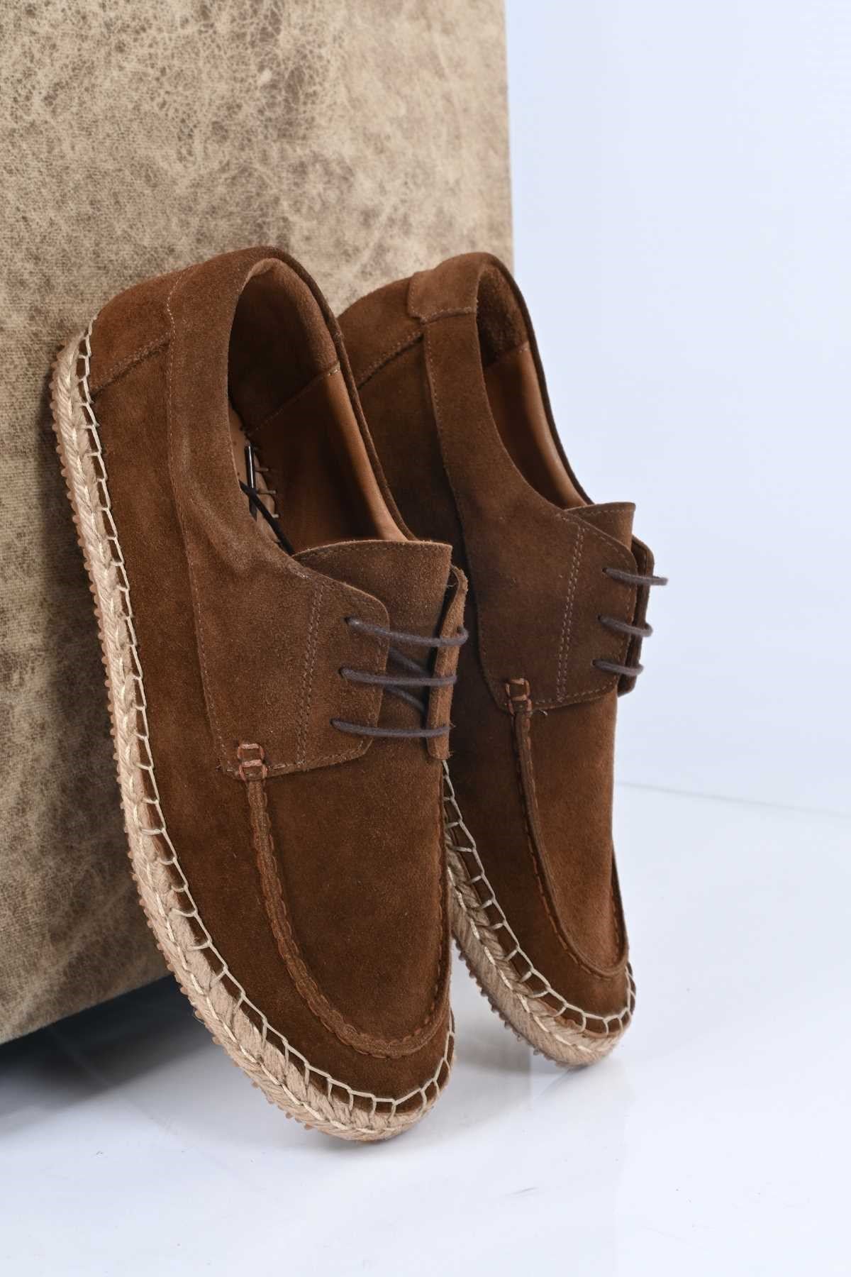 Bestello Lace-Up Rubber Sole Genuine Leather Loafers with Woven Detail 333-1893 Men's Shoes