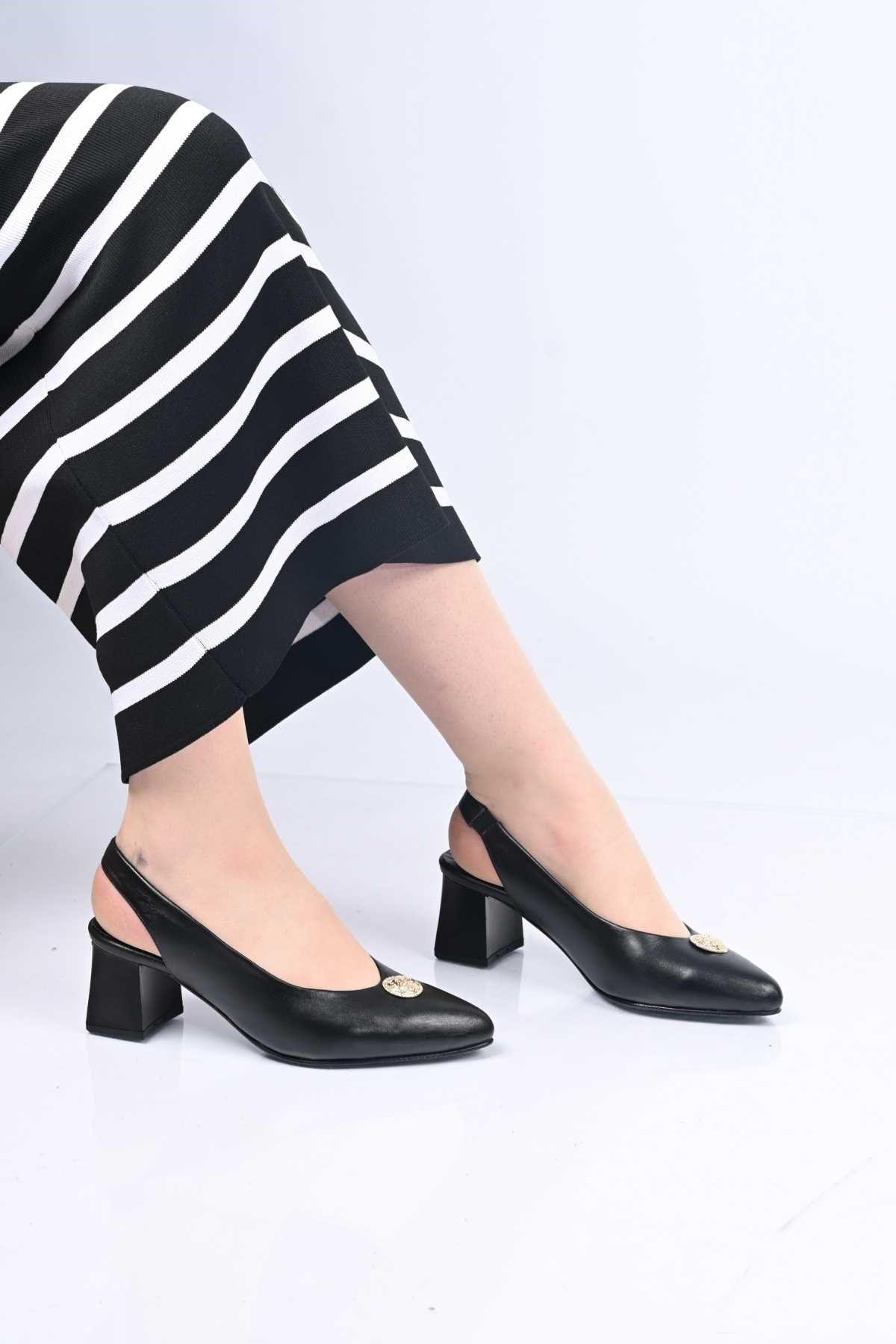 Bestello Slip-On Buckled Neolite Sole Genuine Leather Open-Back Block Heel Shoes 342-563 Women's Shoes