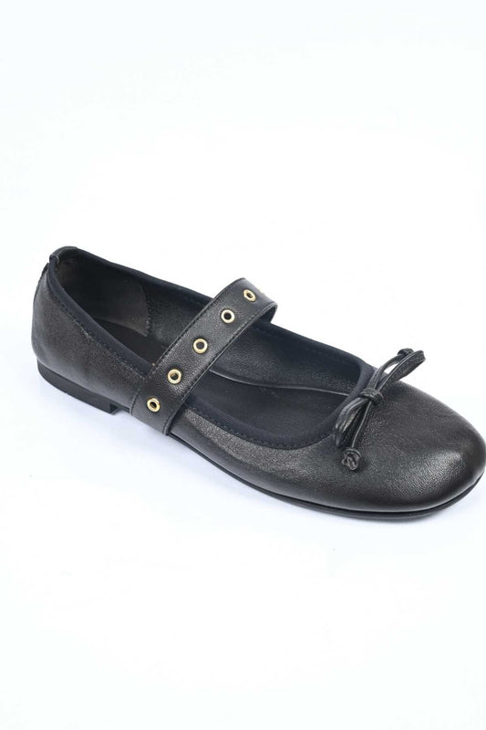 Bestello Genuine Leather Ballet Flats for Women 340-3011 with Bow, Slip-On, TPU Sole