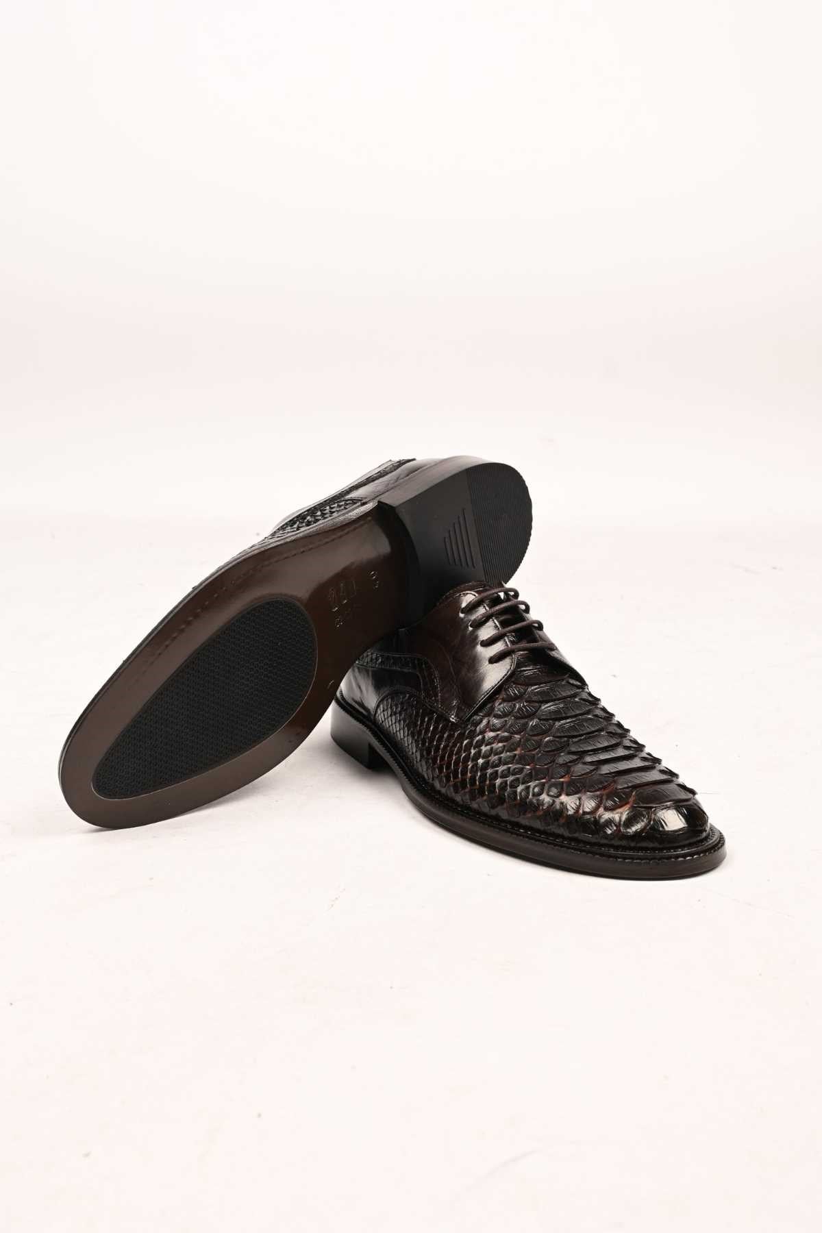 Bestello Lace-Up Classic Genuine Python Leather Shoes with Leather Sole 333-22264 Men's Shoes