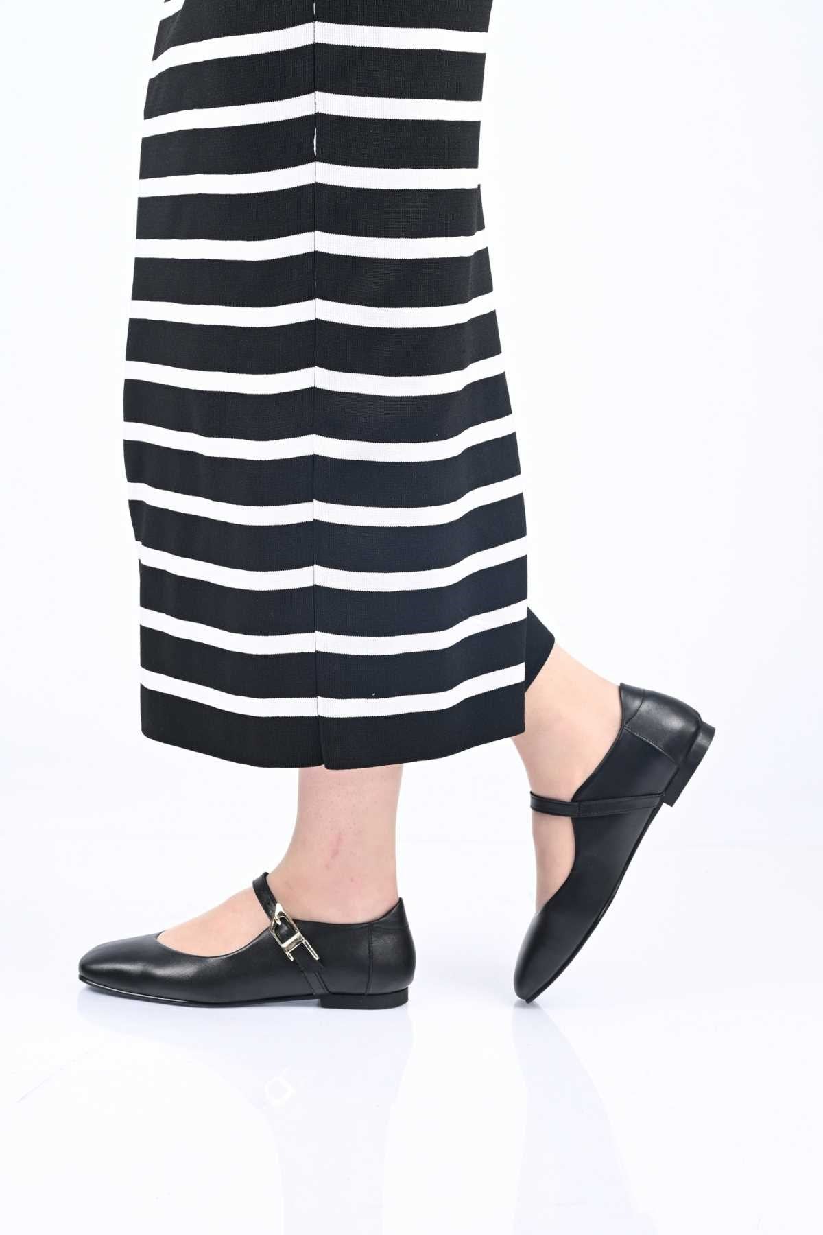 Bestello Slip-On Genuine Leather Ballet Flats with Buckle Strap and Neolite Sole 342-050 Women's Ballet Flats