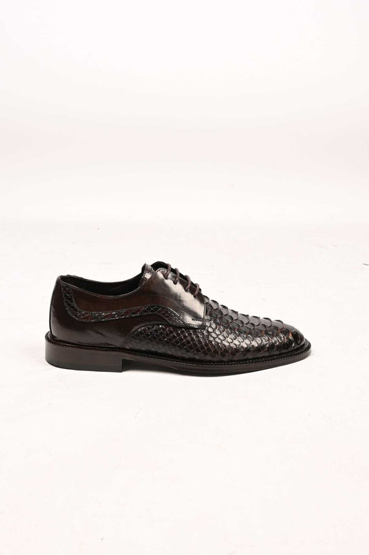 Bestello Lace-Up Classic Genuine Python Leather Shoes with Leather Sole 333-22264 Men's Shoes