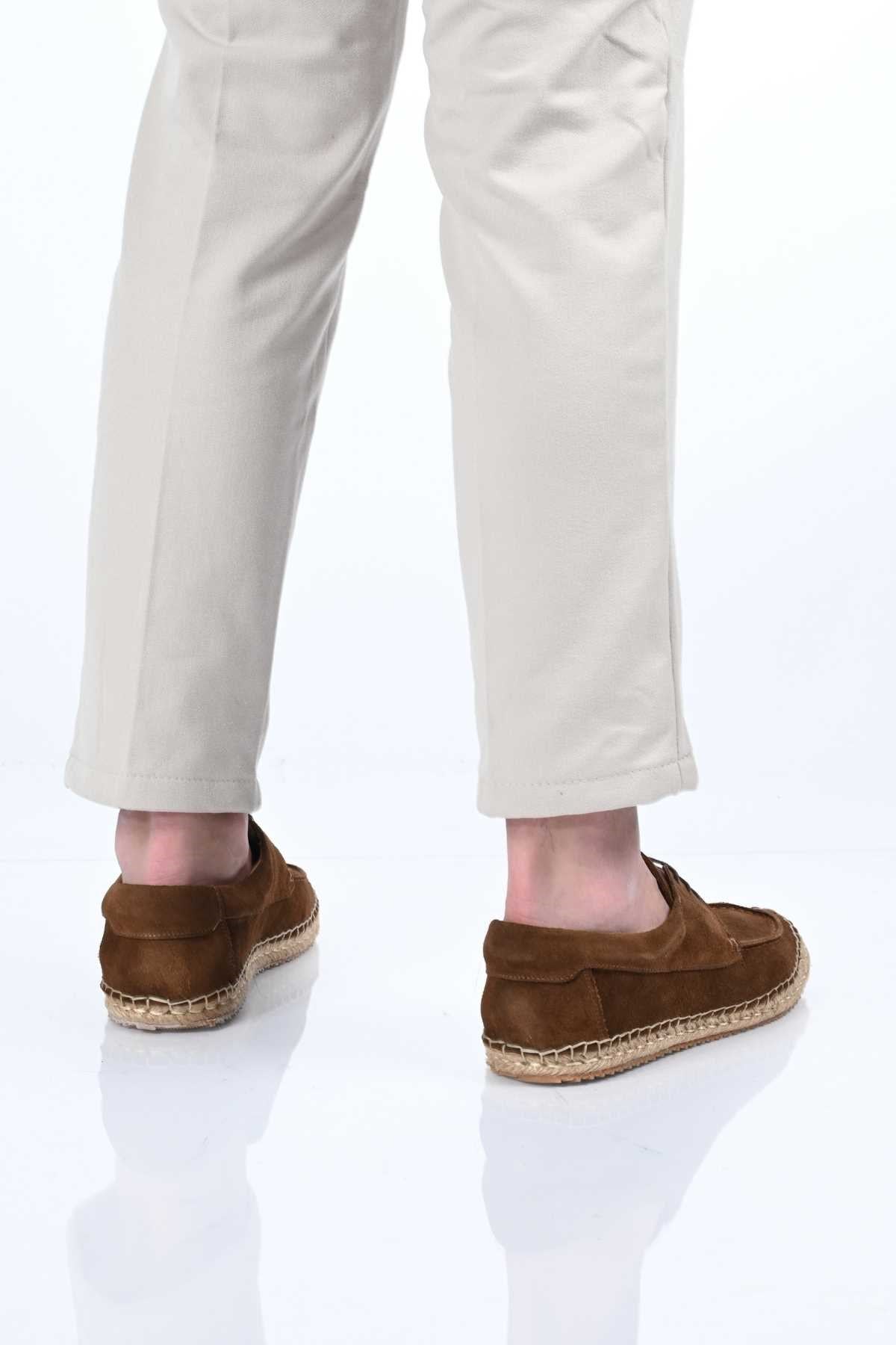 Bestello Lace-Up Rubber Sole Genuine Leather Loafers with Woven Detail 333-1893 Men's Shoes
