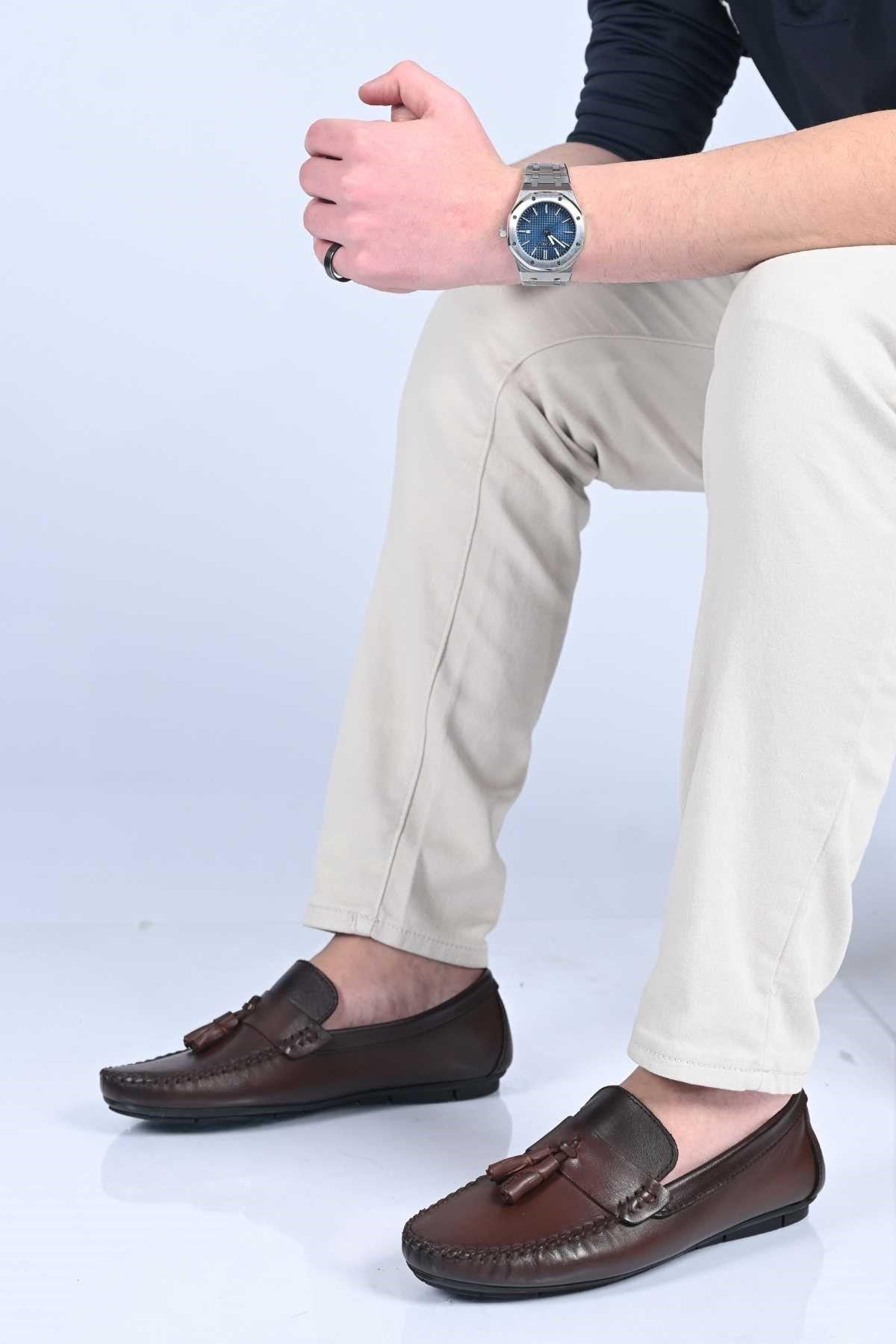 Bestello Genuine Leather Loafers with Tassels, Slip-On, Polyurethane Sole, 028-2021-26Y Men's Shoes