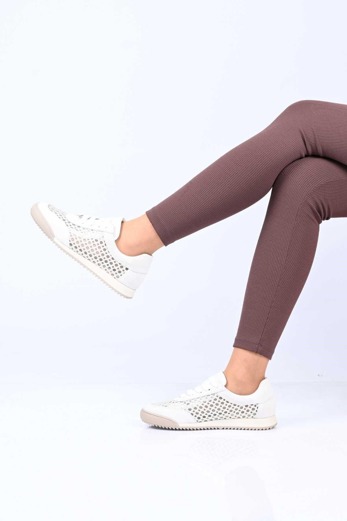 Bestello Lace-Up Mesh Thermo Sole Genuine Leather Sneakers 338-7091 Women's Shoes