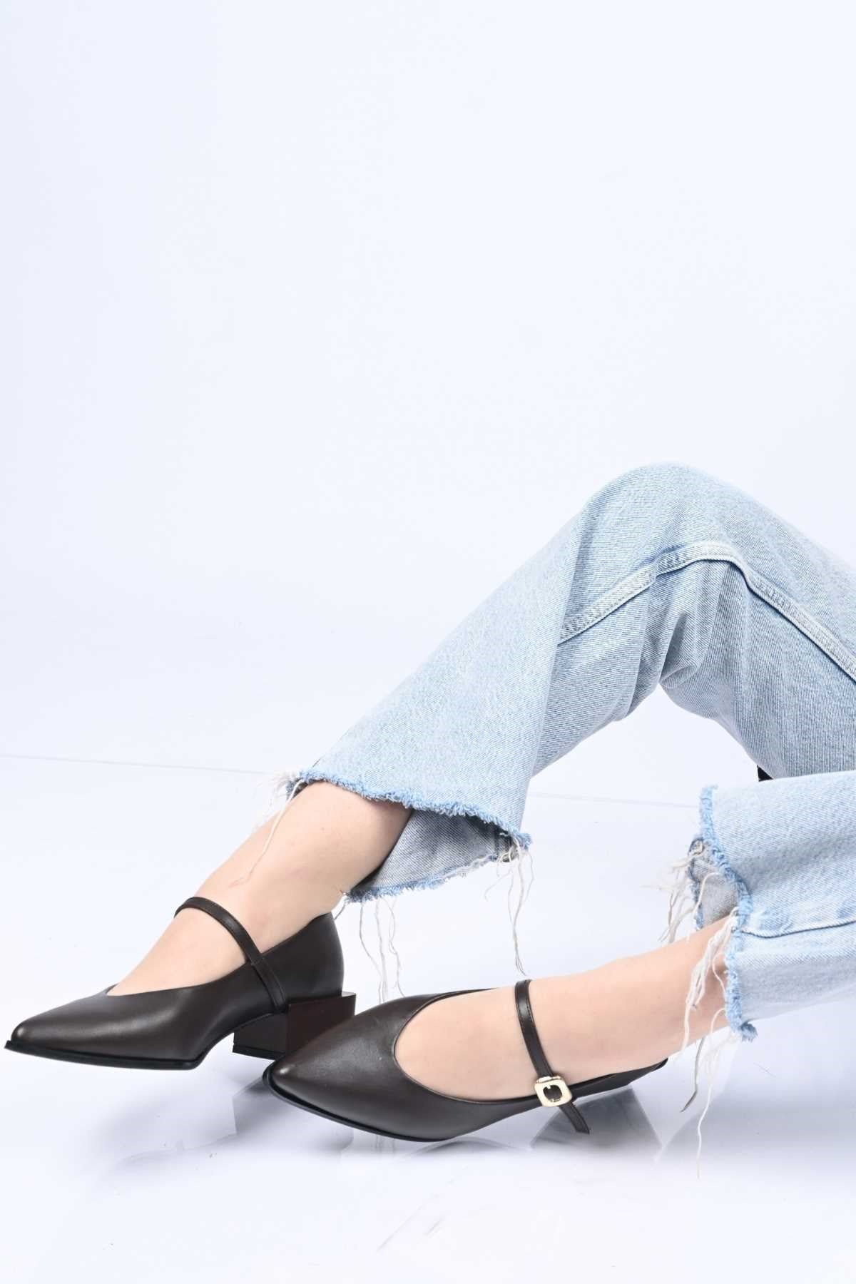 Bestello Lace-Up-Free Belt-Buckle Neolite Sole Genuine Leather Thick-Heeled Shoes 342-042 Women's Shoes