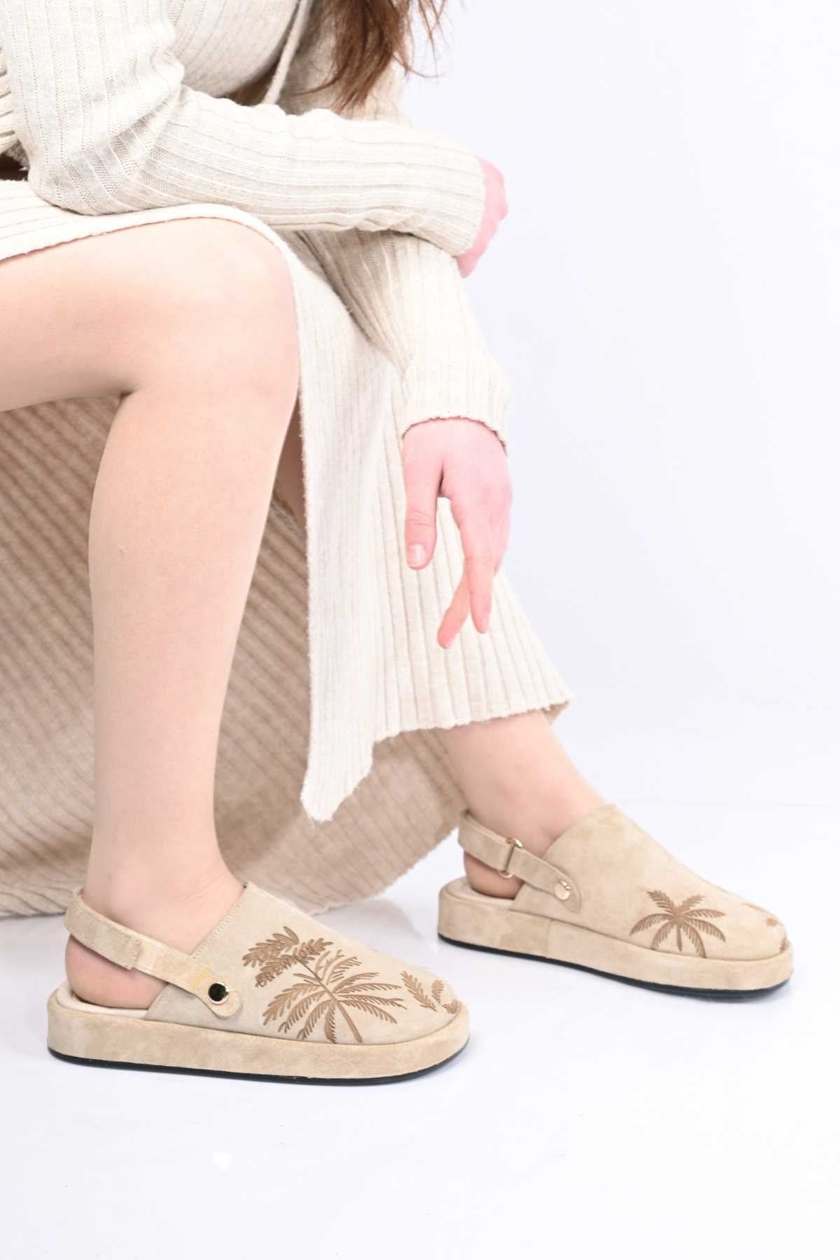 Bestello Genuine Leather Clog Sandals with Hook-and-Loop Fastener, Poly Sole, Laser Print 341-1128 Women's Sandals