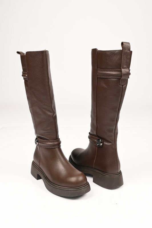 Bestello Women's Genuine Leather Boots with Thermo Sole, Slip-On and Zipper, Model 334-2000