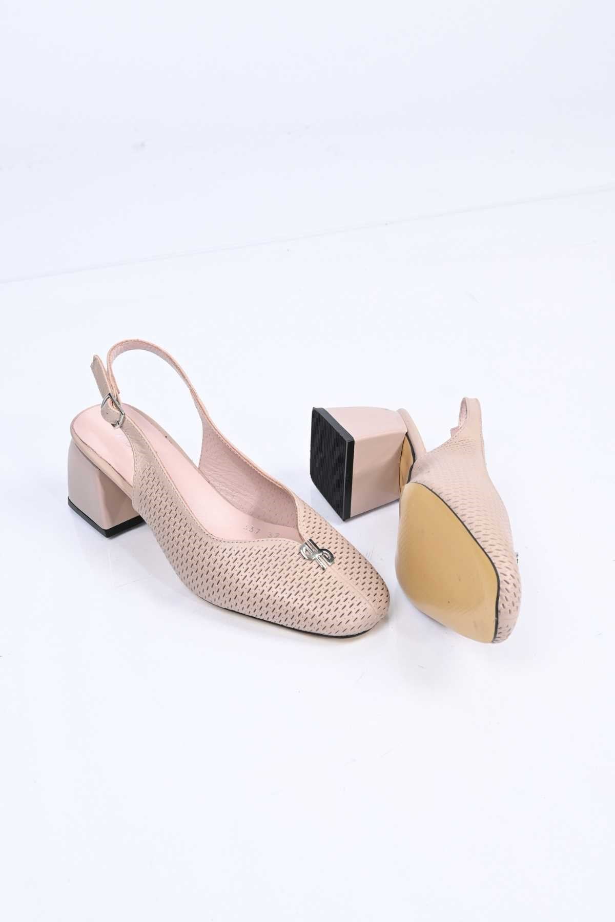 Bestello Genuine Leather Thick-Heeled Shoes with Stapled Neolite Sole 339-337 Women's Shoes