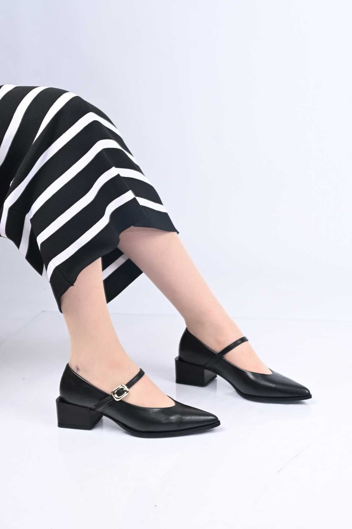 Bestello Lace-Up-Free Belt-Buckle Neolite Sole Genuine Leather Thick-Heeled Shoes 342-042 Women's Shoes