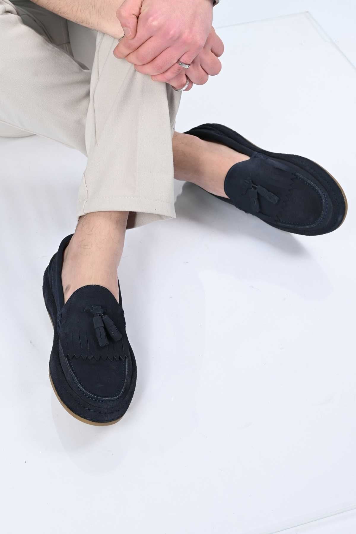 Bestello Laceless Tassel Genuine Leather Loafer with Rubber Sole 174-302 Men's Shoes