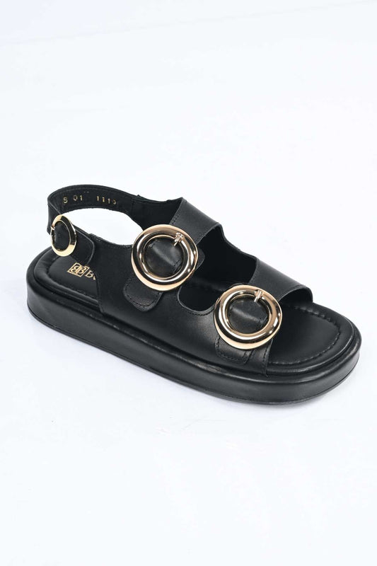 Bestello Slip-On Buckled Poly Sole Genuine Leather Open-Back Sandal 341-1119 Women's Sandal