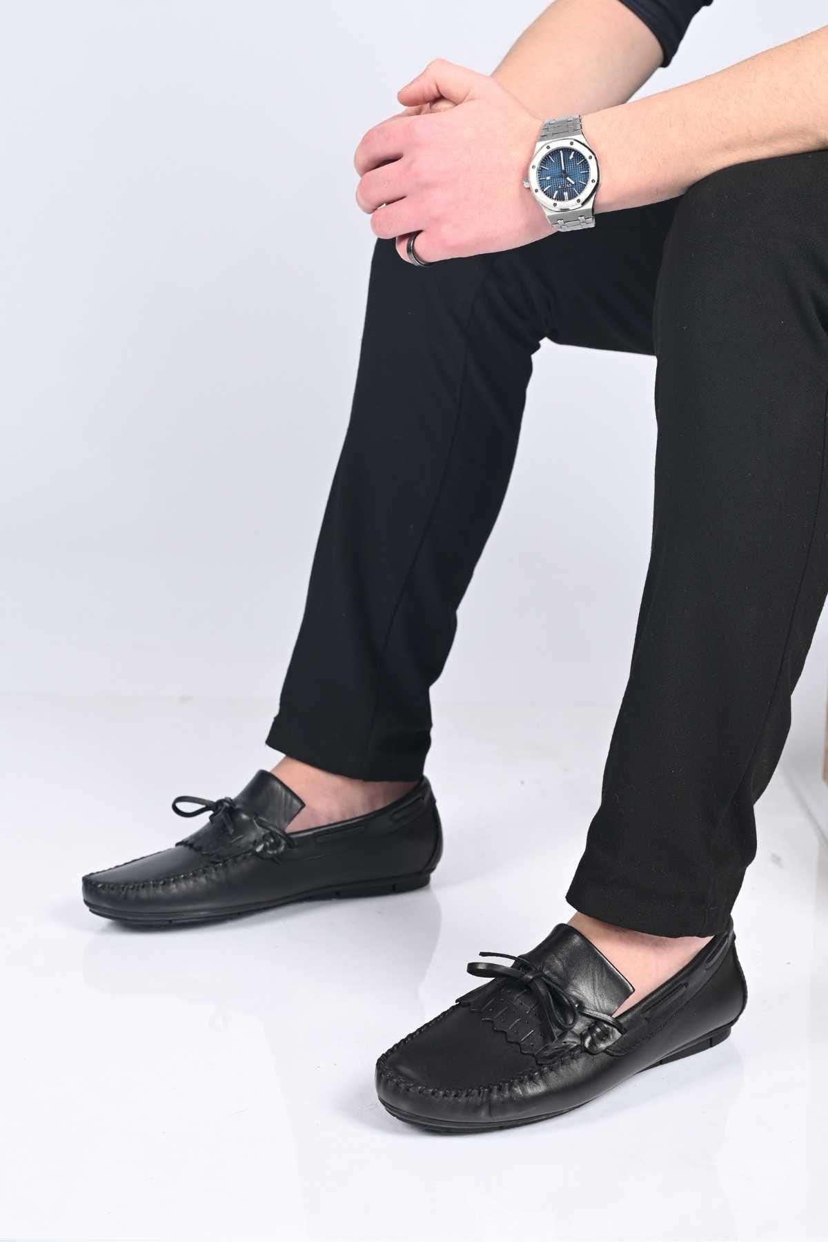 Bestello Slip-On Loafers with Bow, Genuine Leather, Polyurethane Sole, Model 028-2060-26Y Men's Shoes