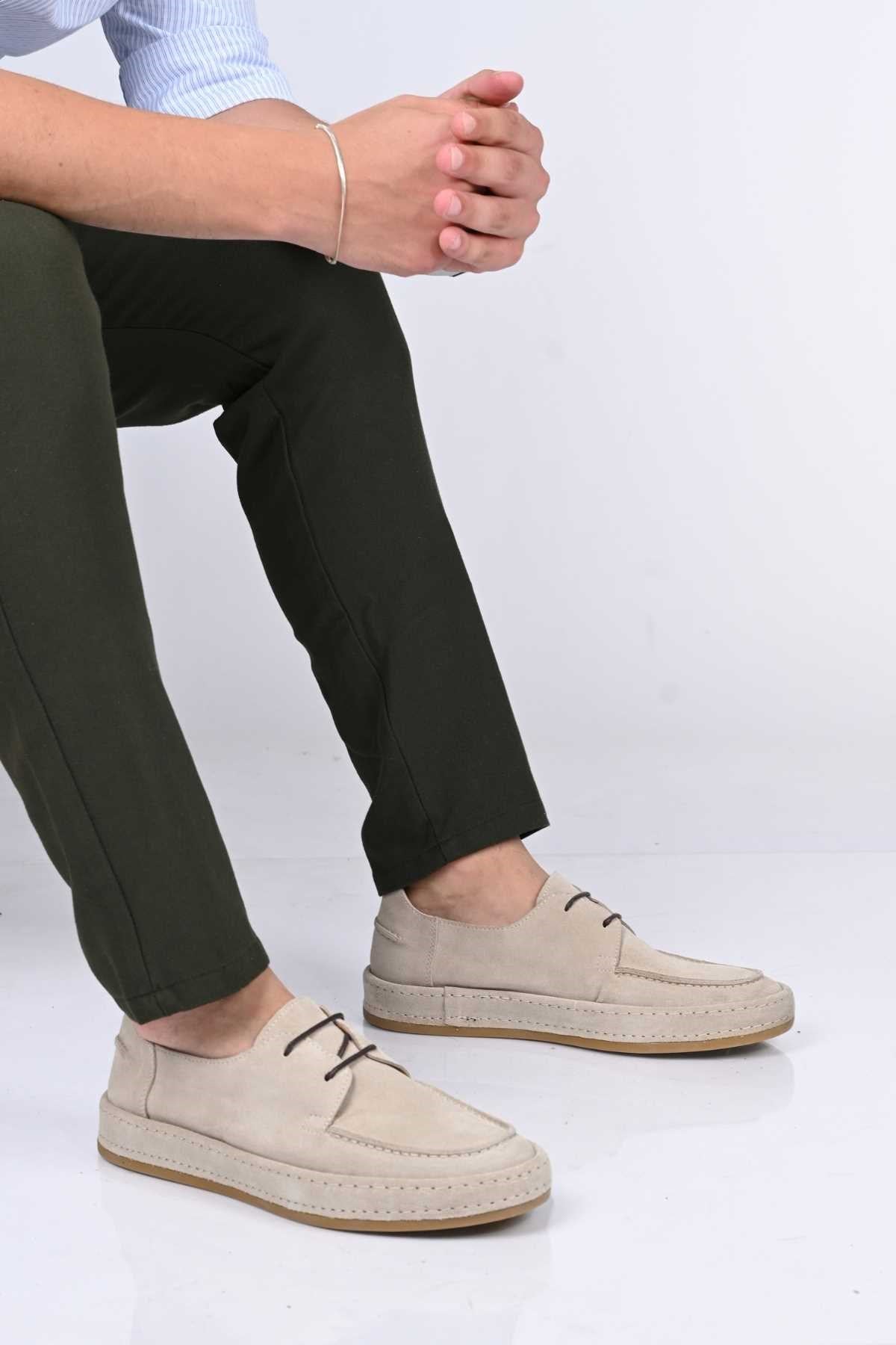 Bestello Lace-Up Genuine Leather Loafers with Rubber Sole 174-1875 Men's Shoes