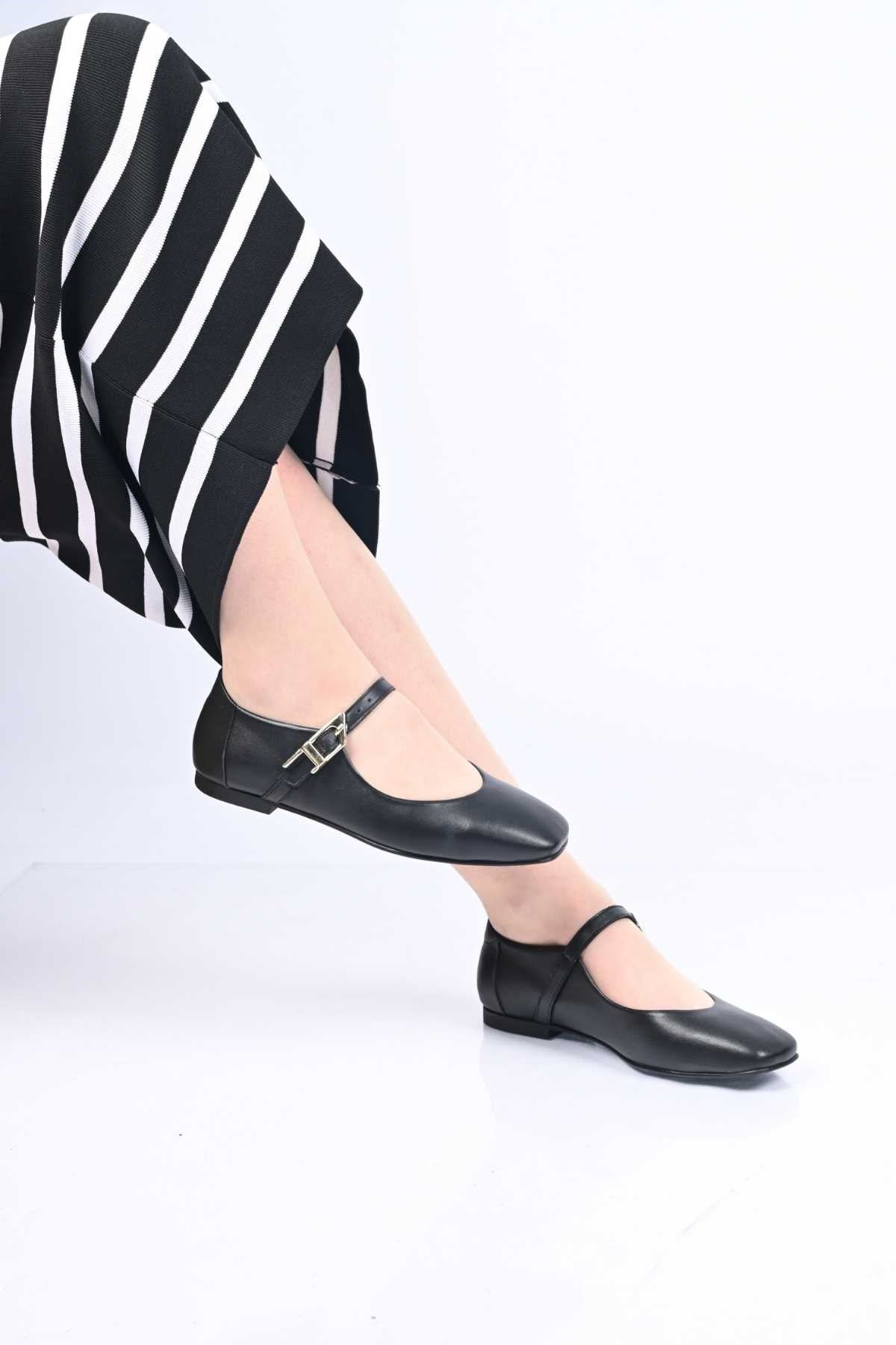 Bestello Slip-On Genuine Leather Ballet Flats with Buckle Strap and Neolite Sole 342-050 Women's Ballet Flats