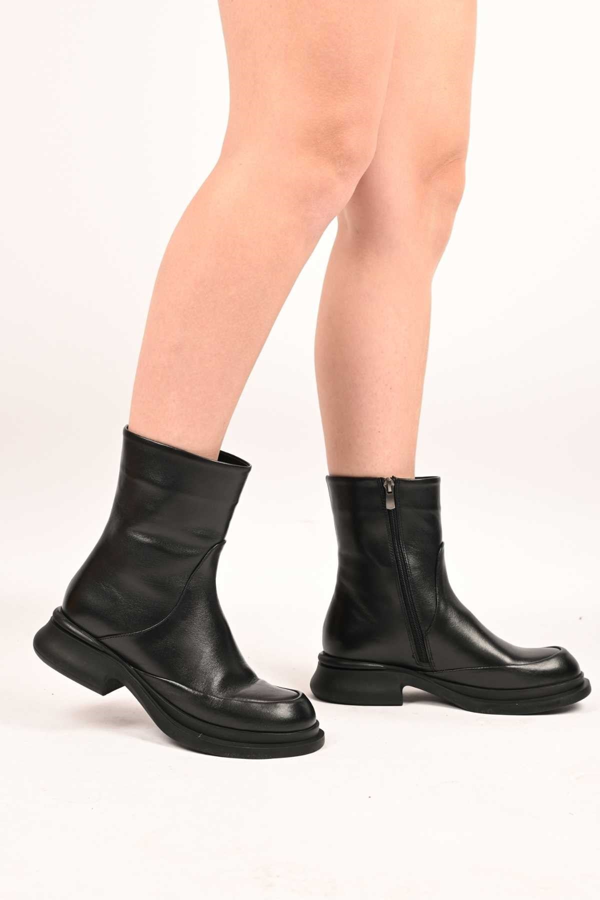 Bestello Lace-Free Zip-Up Genuine Leather Casual Boots with Thermo Sole 336-01189 Women's Boots