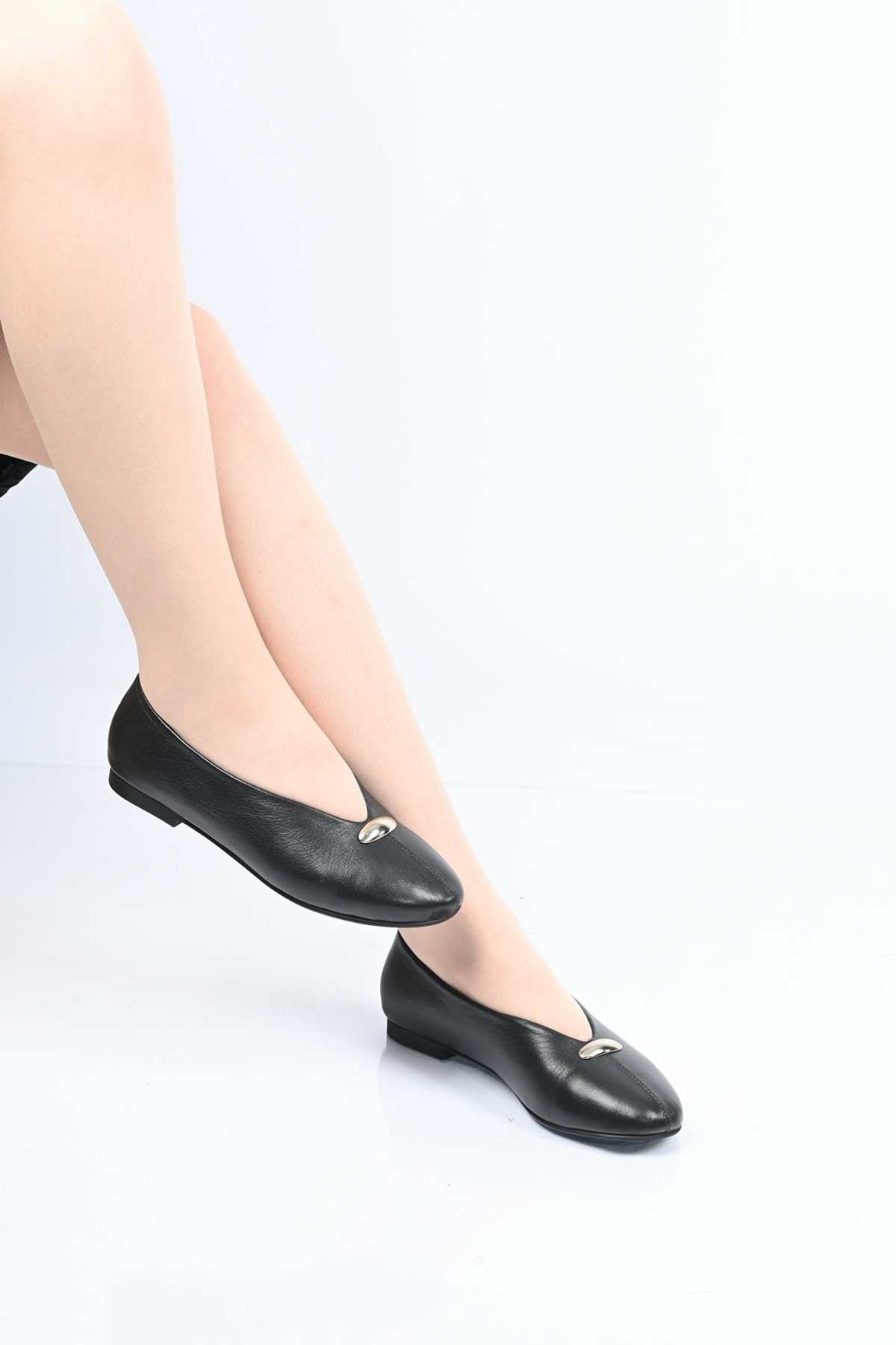 Bestello Slip-On Buckled Genuine Leather Ballet Flats with Neolite Sole 342-051 Women's Ballet Flats
