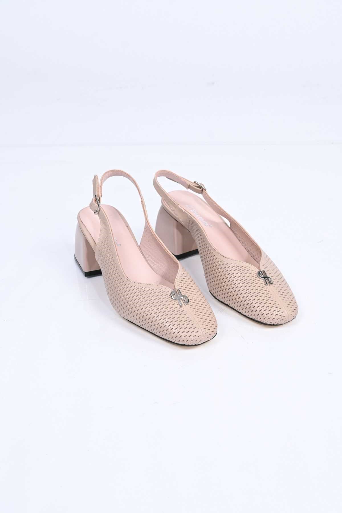 Bestello Genuine Leather Thick-Heeled Shoes with Stapled Neolite Sole 339-337 Women's Shoes