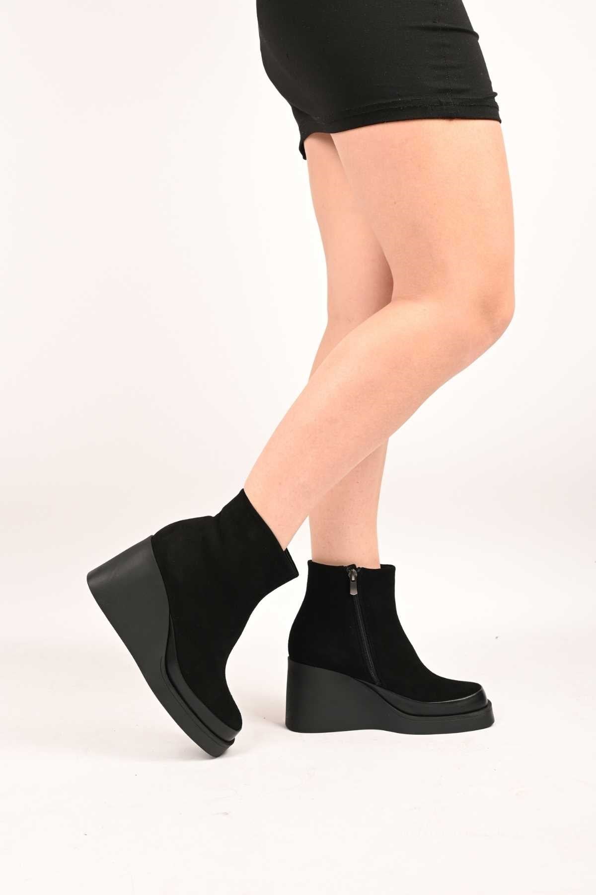 Bestello Slip-On Zip-Up Genuine Leather Wedge Heel Boots with Thermo Sole 336-01196 Women's Boots