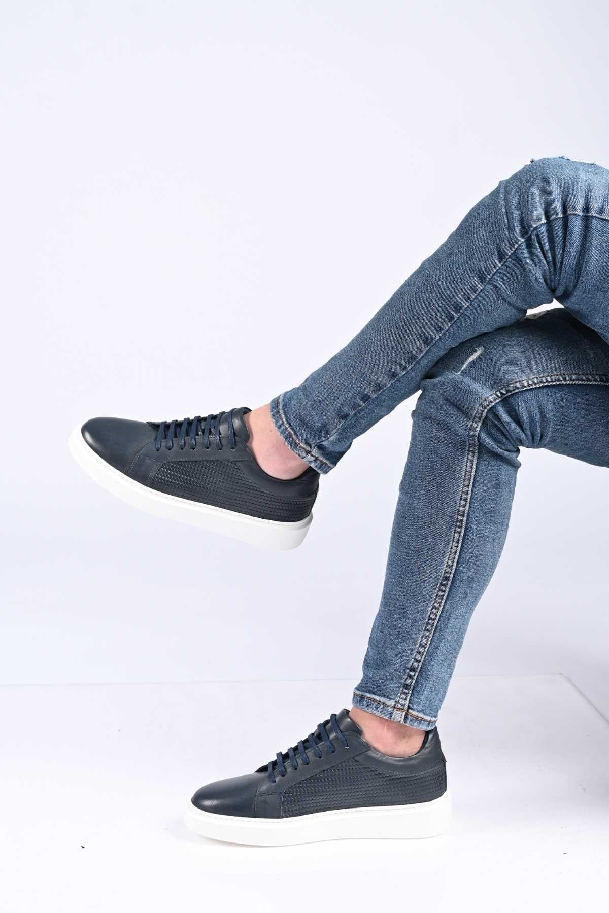 Bestello Lace-Up Genuine Leather Sneakers with EVA Sole 174-22053 Men's Shoes