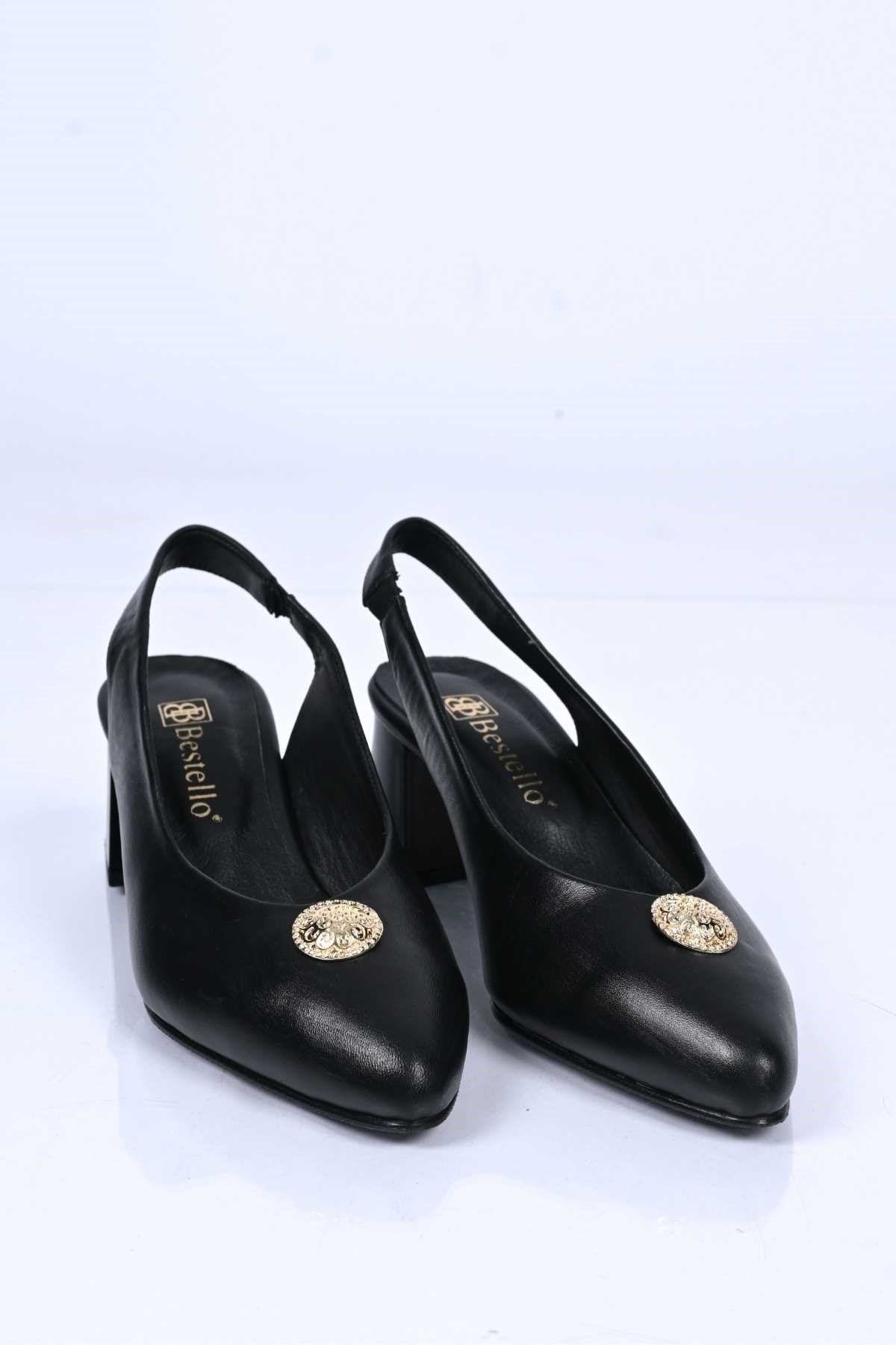 Bestello Slip-On Buckled Neolite Sole Genuine Leather Open-Back Block Heel Shoes 342-563 Women's Shoes