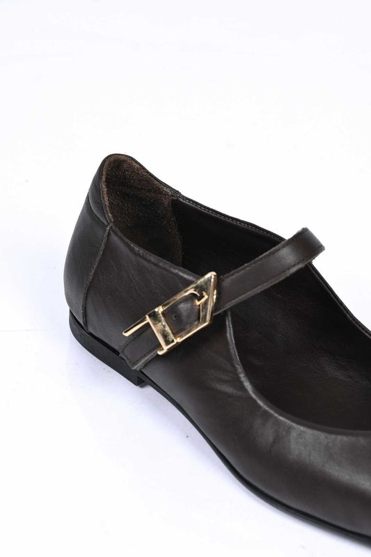 Bestello Slip-On Genuine Leather Ballet Flats with Buckle Strap and Neolite Sole 342-050 Women's Ballet Flats