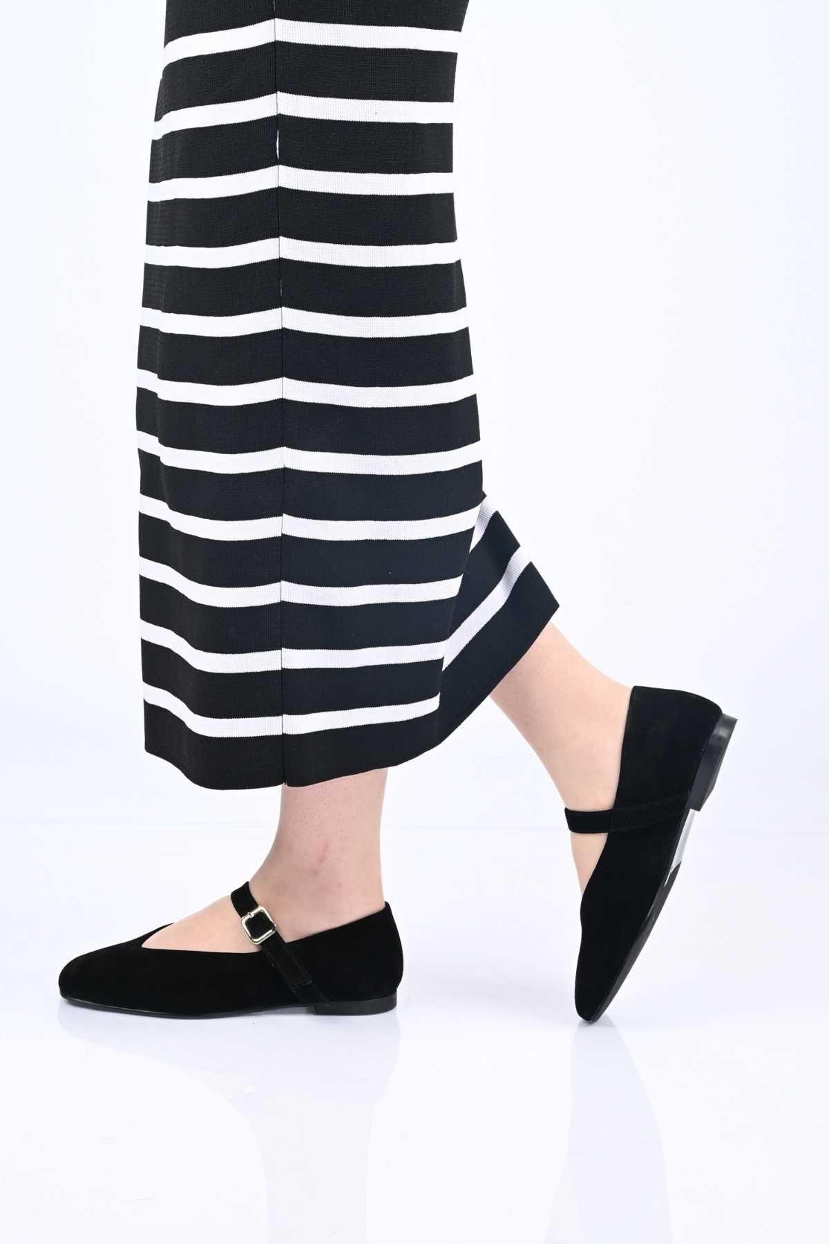 Bestello Genuine Leather Ballet Flats for Women 342-079 with Neolit Sole, Buckled Strap, and Slip-On Design