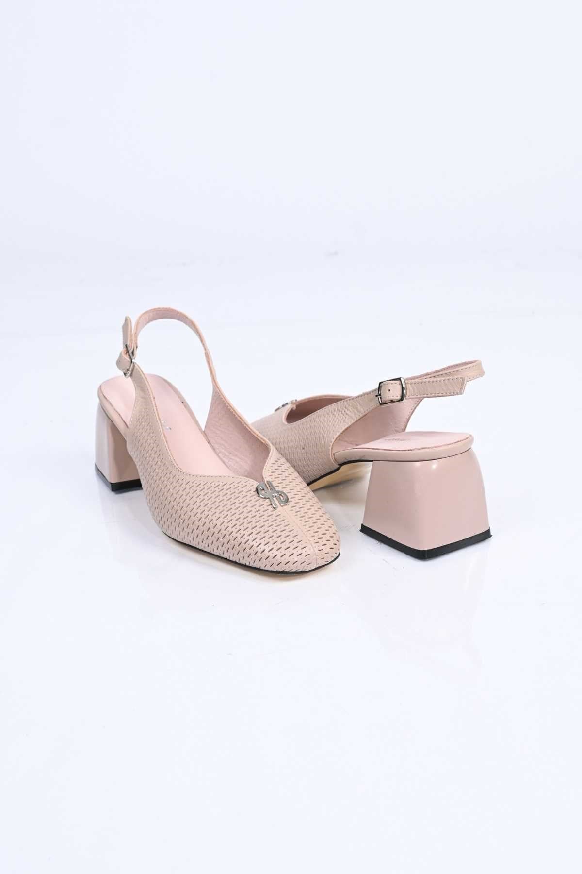 Bestello Genuine Leather Thick-Heeled Shoes with Stapled Neolite Sole 339-337 Women's Shoes