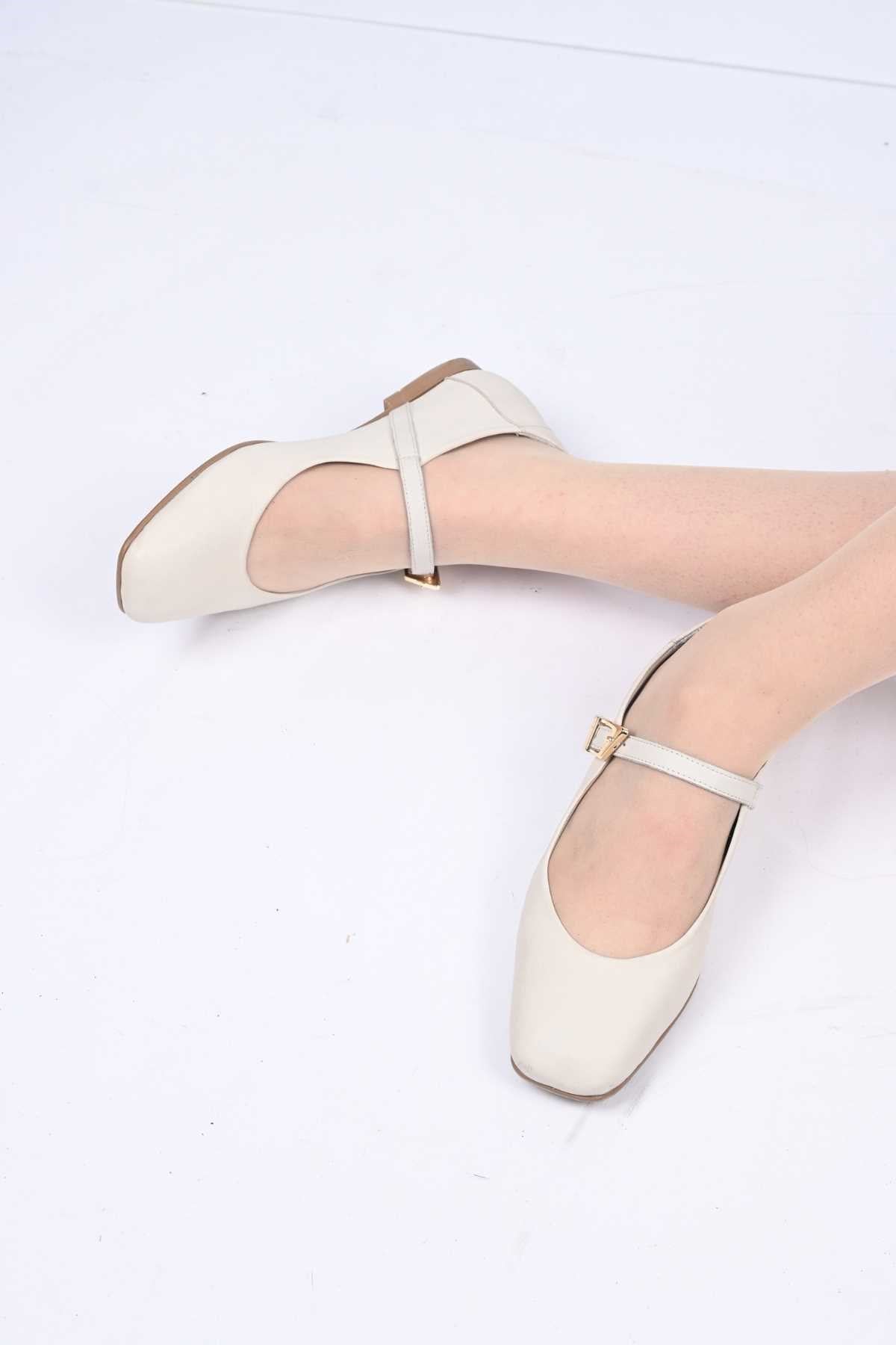 Bestello Slip-On Genuine Leather Ballet Flats with Buckle Strap and Neolite Sole 342-050 Women's Ballet Flats
