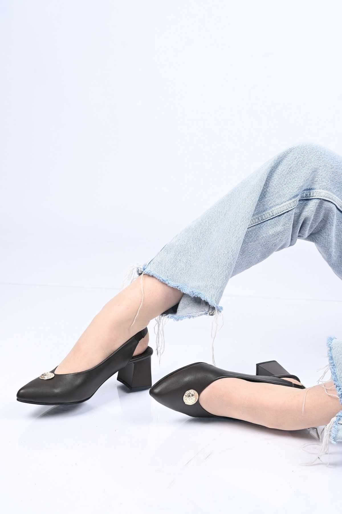 Bestello Slip-On Buckled Neolite Sole Genuine Leather Open-Back Block Heel Shoes 342-563 Women's Shoes