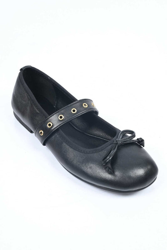 Bestello Genuine Leather Ballet Flats for Women 340-3011 with Bow, Slip-On, TPU Sole