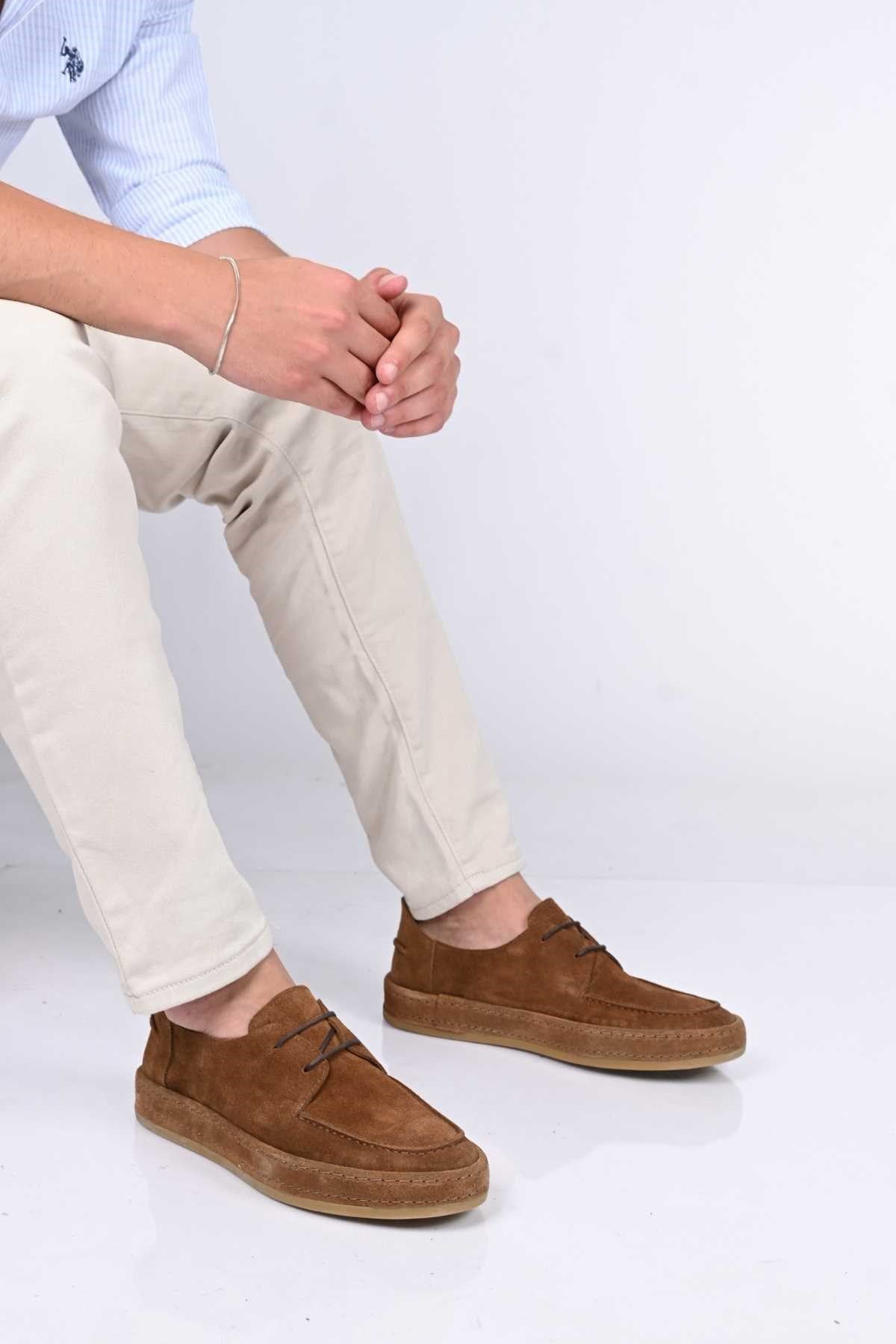 Bestello Lace-Up Genuine Leather Loafers with Rubber Sole 174-1875 Men's Shoes