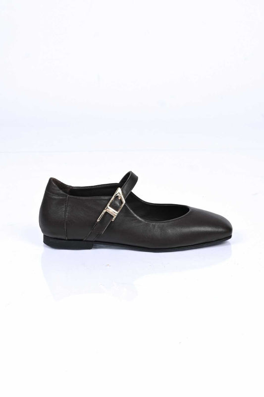 Bestello Slip-On Genuine Leather Ballet Flats with Buckle Strap and Neolite Sole 342-050 Women's Ballet Flats