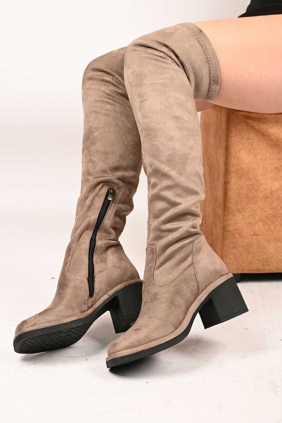 Bestello Slip-On Stretch Detail Genuine Leather Boots with Thermo Sole 336-1236 Women's Boots