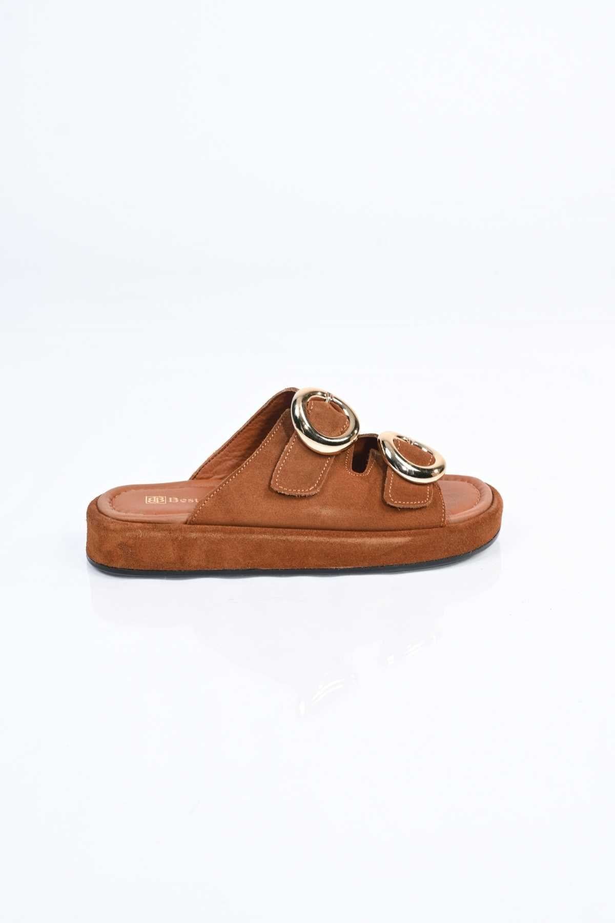 Bestello Slip-On Buckled Genuine Leather Slippers with Poly Sole 341-1445 Women's Slippers