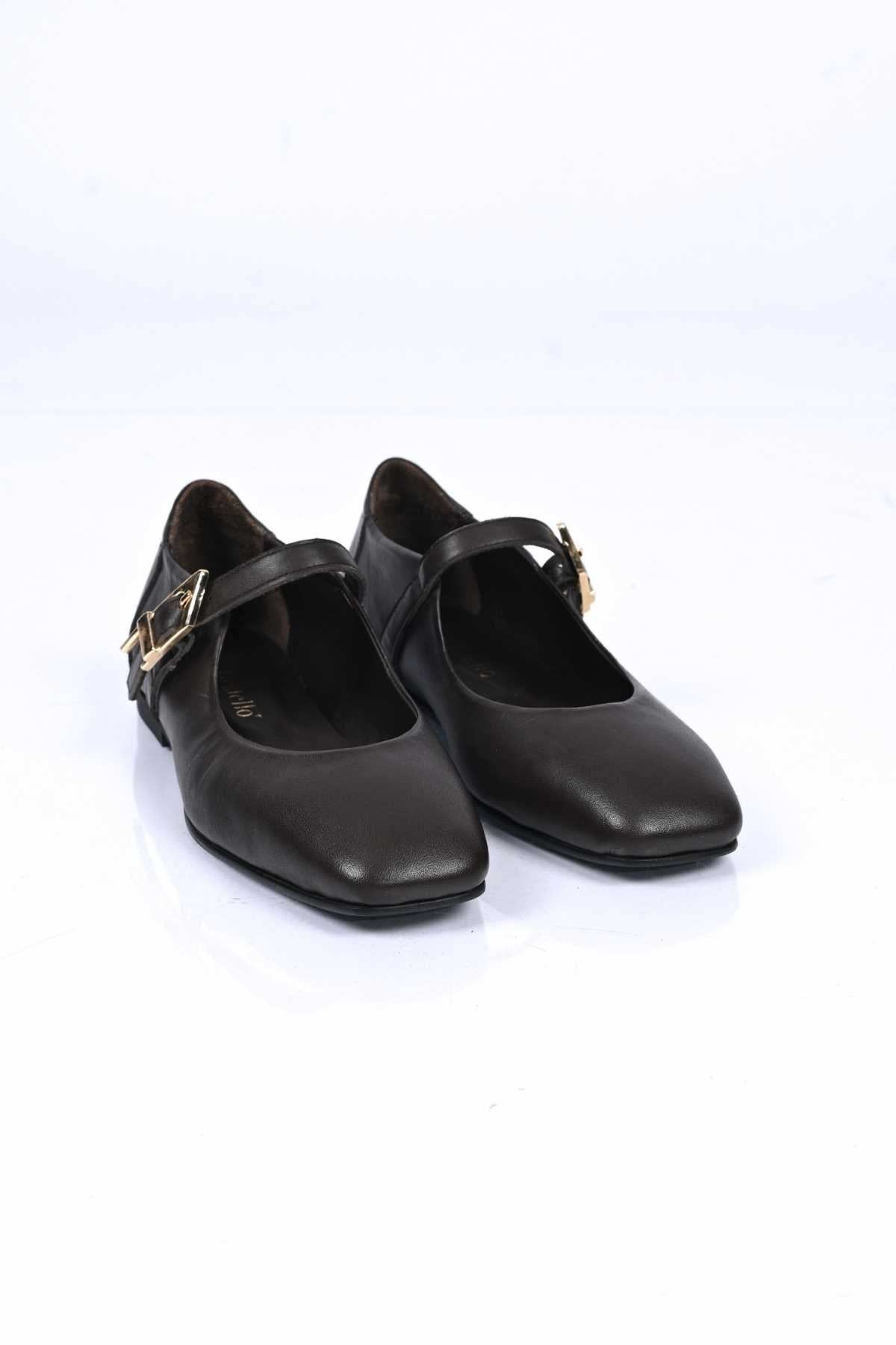 Bestello Slip-On Genuine Leather Ballet Flats with Buckle Strap and Neolite Sole 342-050 Women's Ballet Flats