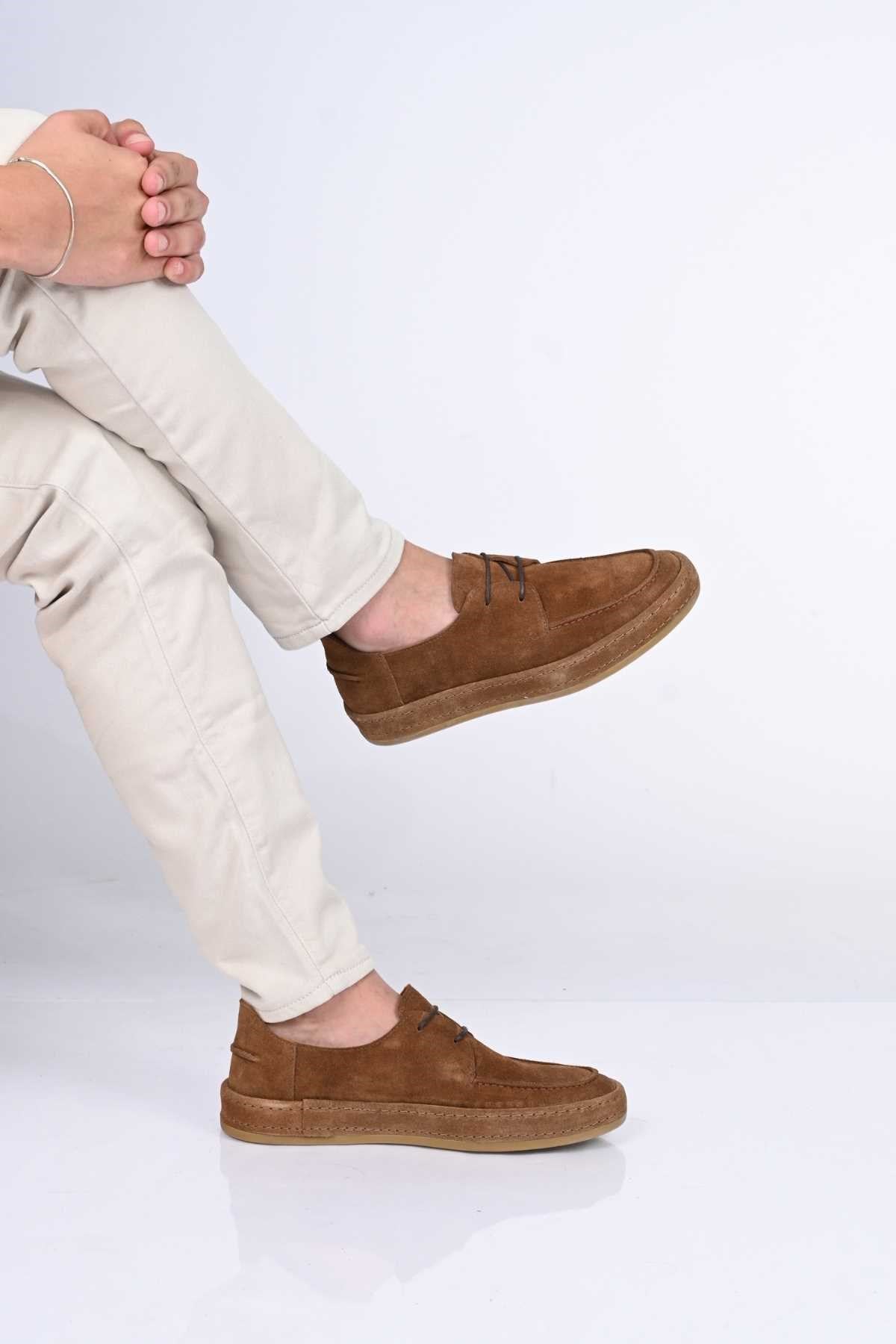 Bestello Lace-Up Genuine Leather Loafers with Rubber Sole 174-1875 Men's Shoes