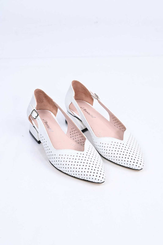 Bestello Genuine Leather Pointed-Toe Shoes with Studded Neolite Sole and Thick Heel 339-330 Women's Shoes