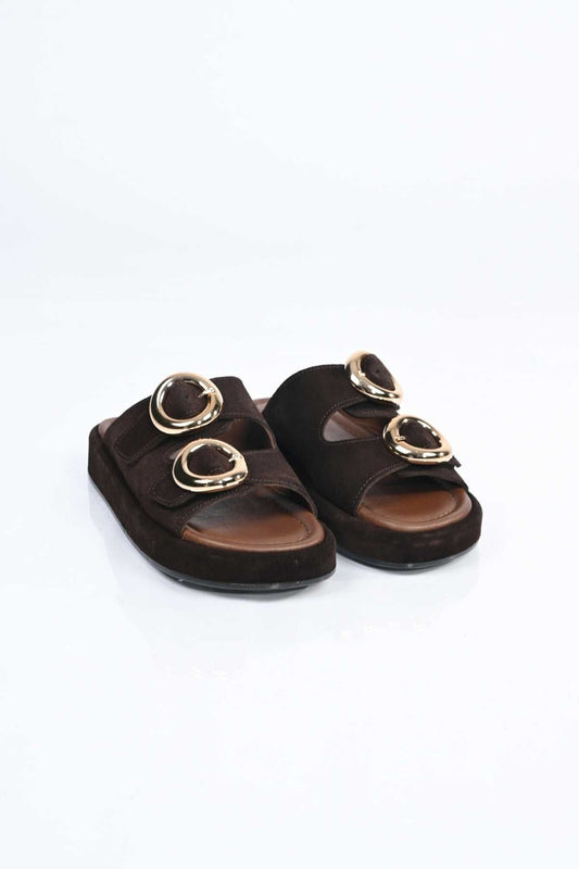 Bestello Slip-On Buckled Genuine Leather Slippers with Poly Sole 341-1445 Women's Slippers