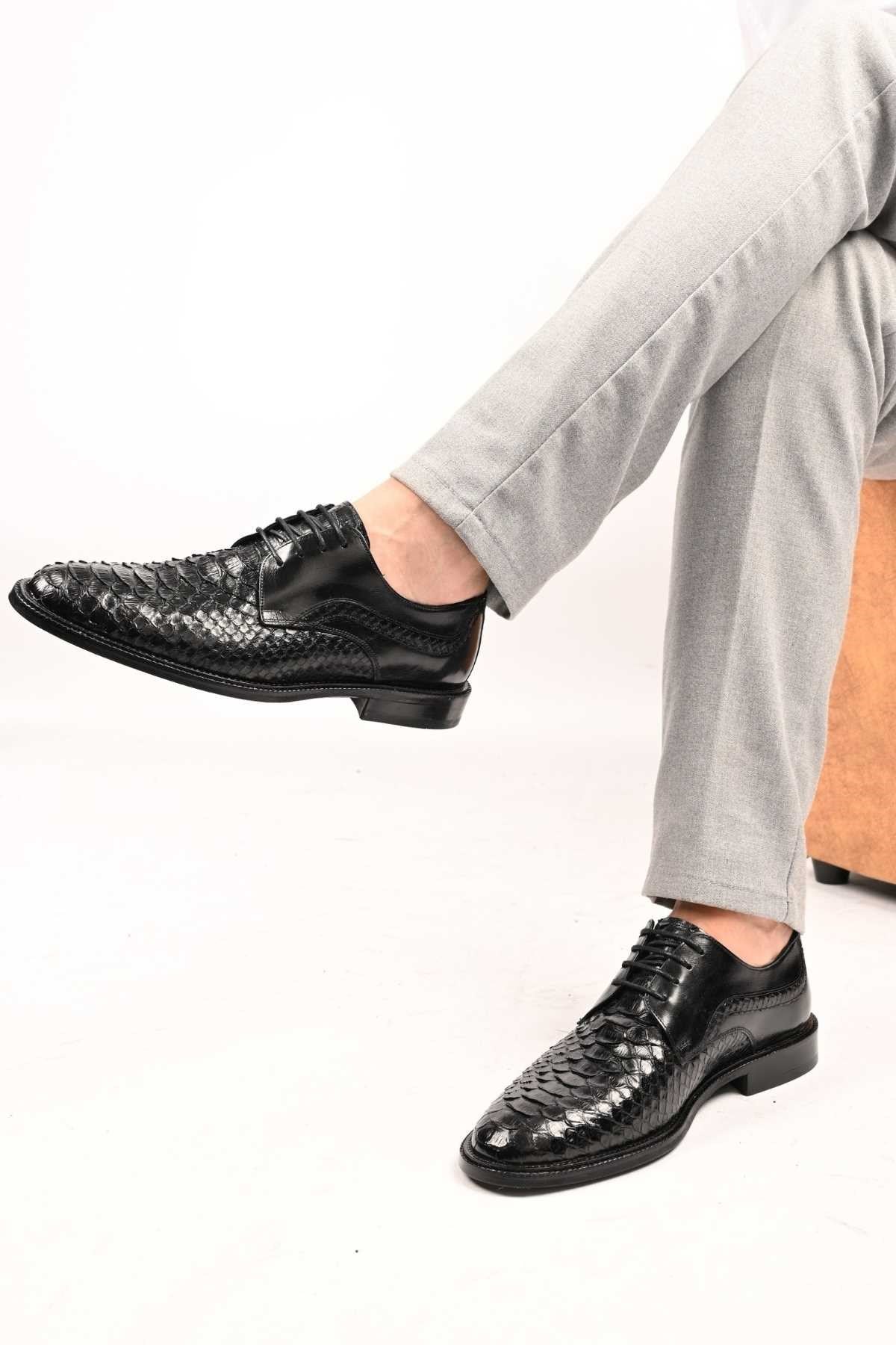 Bestello Lace-Up Classic Genuine Python Leather Shoes with Leather Sole 333-22264 Men's Shoes