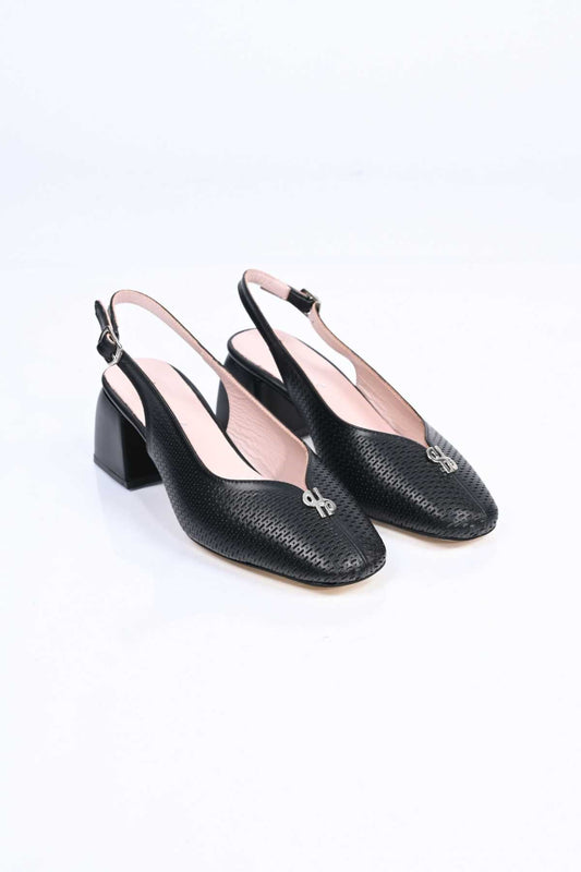 Bestello Genuine Leather Thick-Heeled Shoes with Stapled Neolite Sole 339-337 Women's Shoes