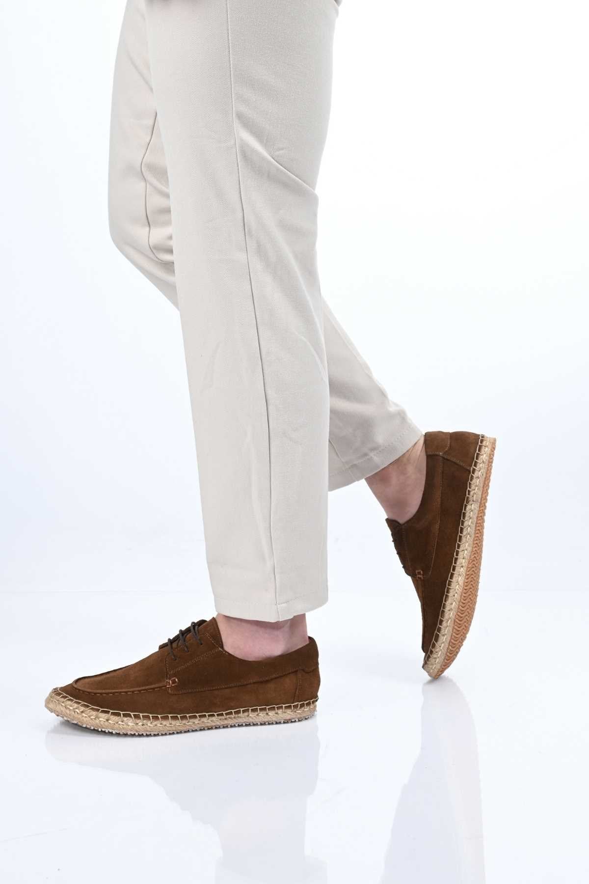 Bestello Lace-Up Rubber Sole Genuine Leather Loafers with Woven Detail 333-1893 Men's Shoes