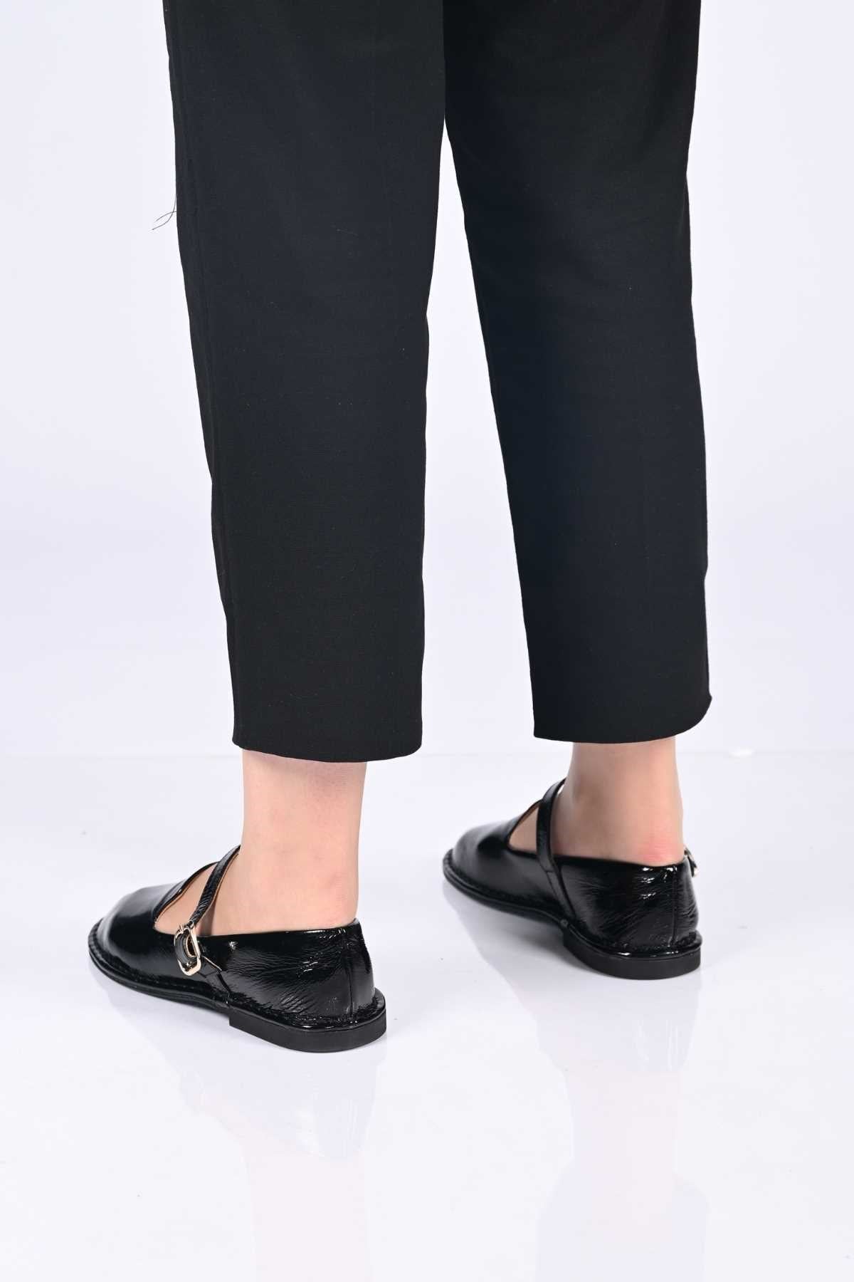 Bestello Slip-On Single-Strap Buckled Thermo Sole Genuine Patent Leather Ballet Flats 332-25512 Women's Shoes